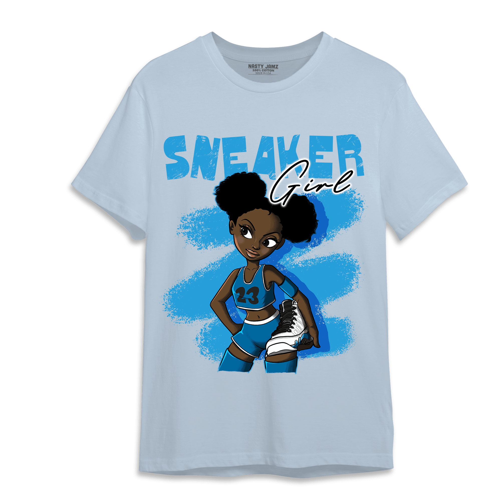 Powder Blue 9s T Shirt Match Black Sneaker Girl - NastyJamz
