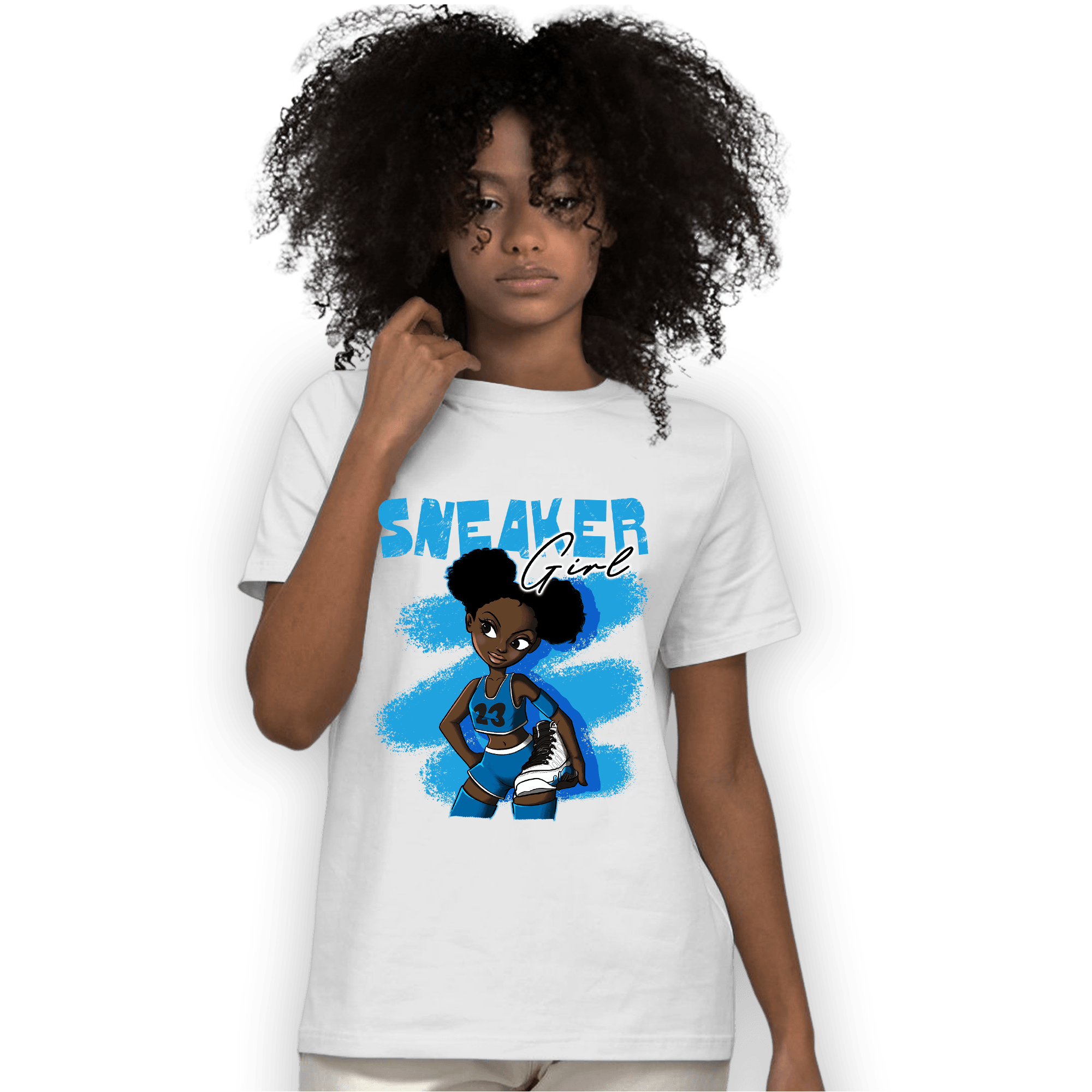 Powder Blue 9s T Shirt Match Black Sneaker Girl - NastyJamz
