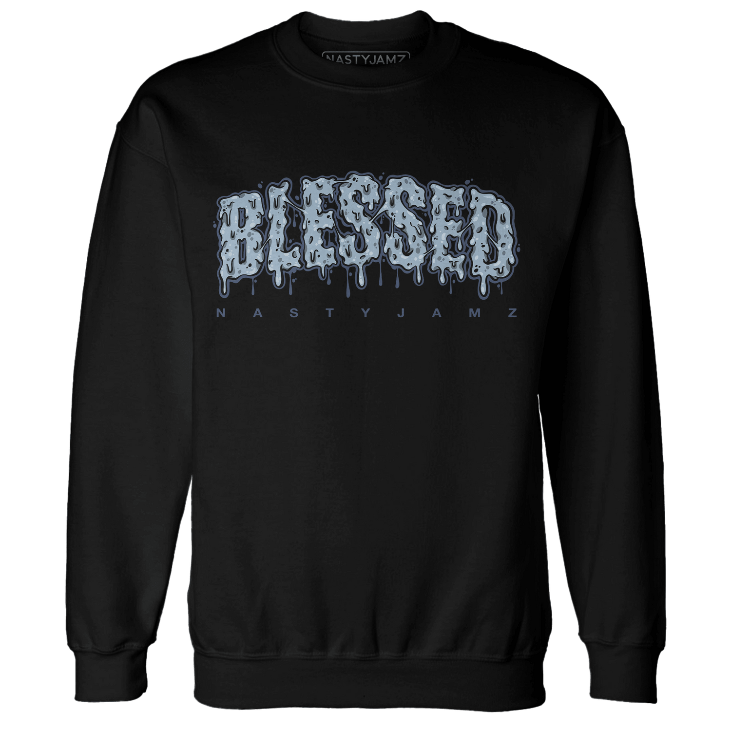 Mid Diffused Blue Grey 1s Sweatshirt Match Blessed Text - NastyJamz