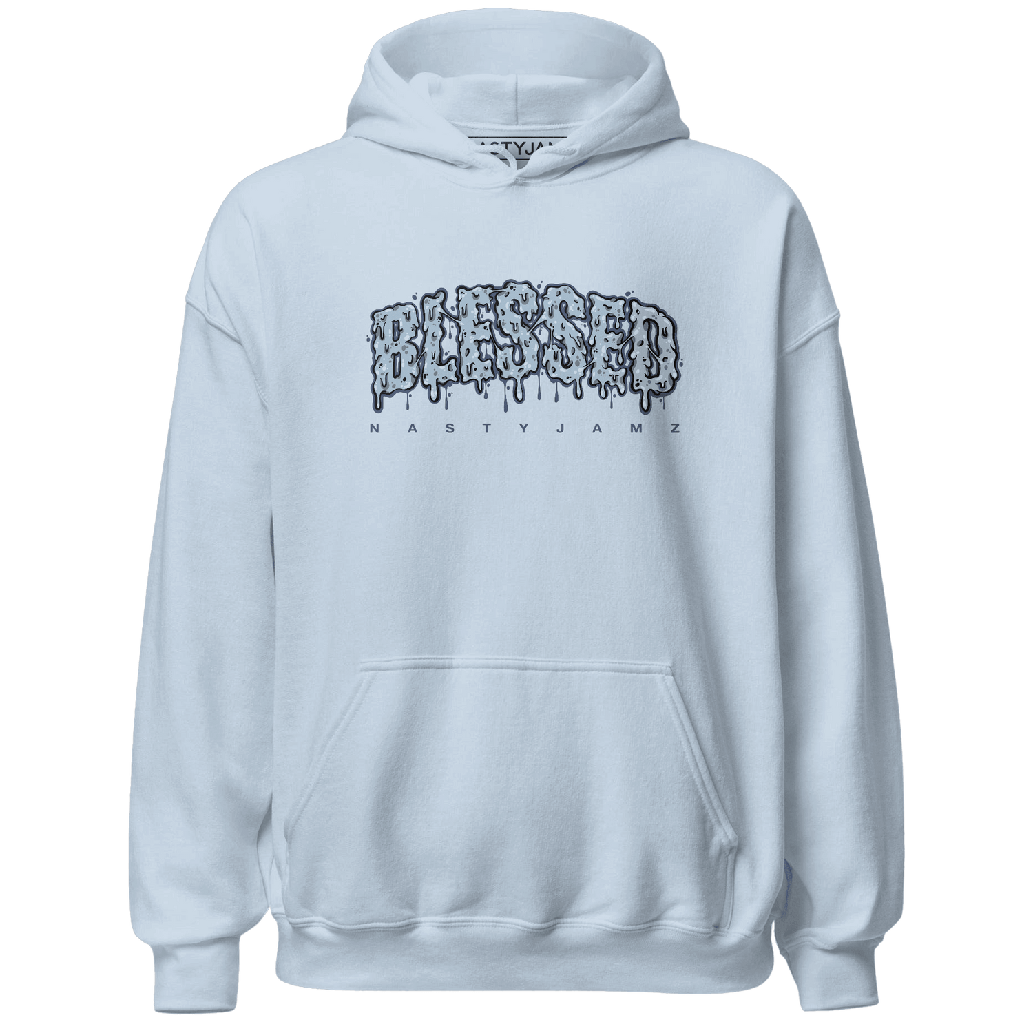 Mid Diffused Blue Grey 1s Hoodie Match Blessed Text - NastyJamz