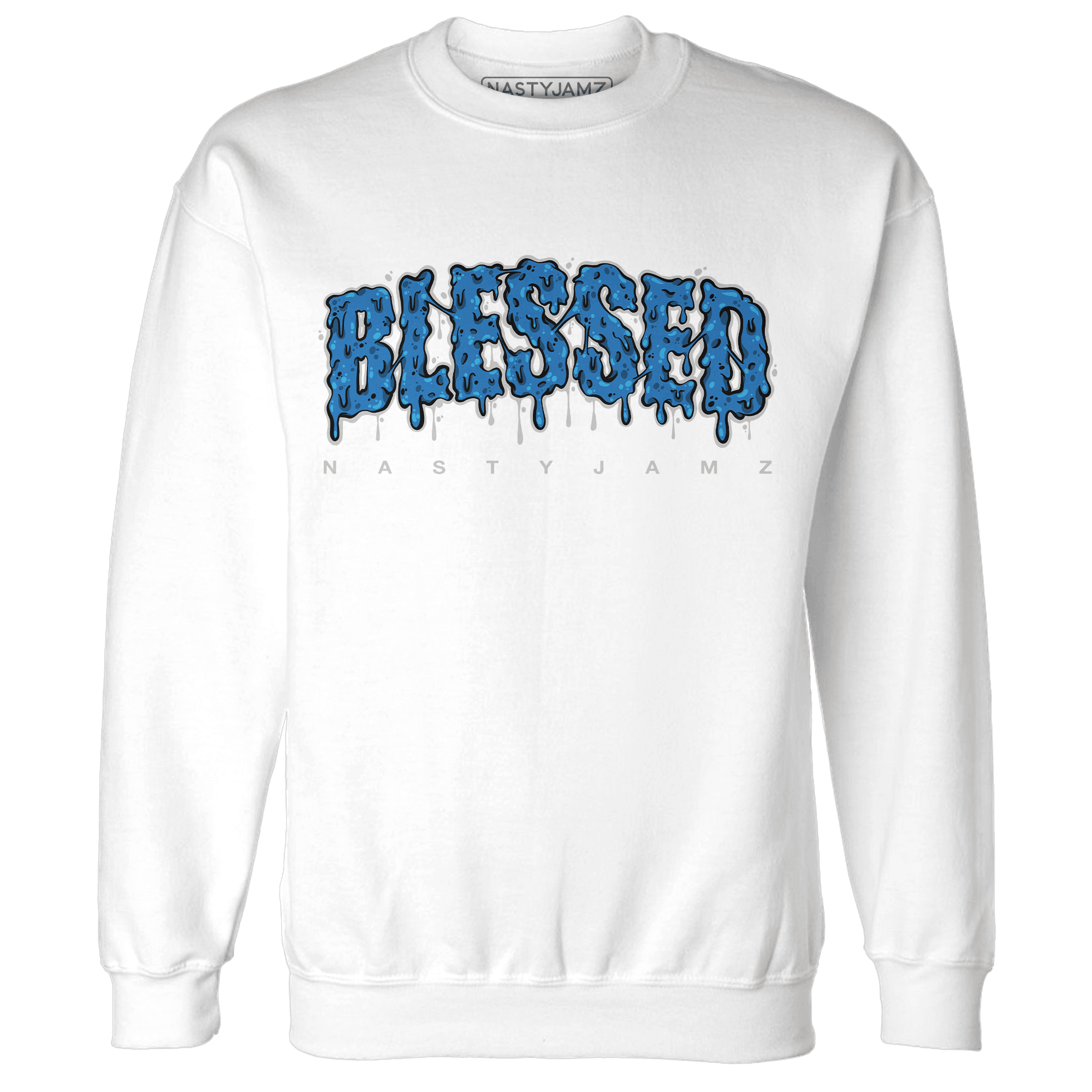 Industrial Blue 4s Sweatshirt Match Blessed Text - NastyJamz
