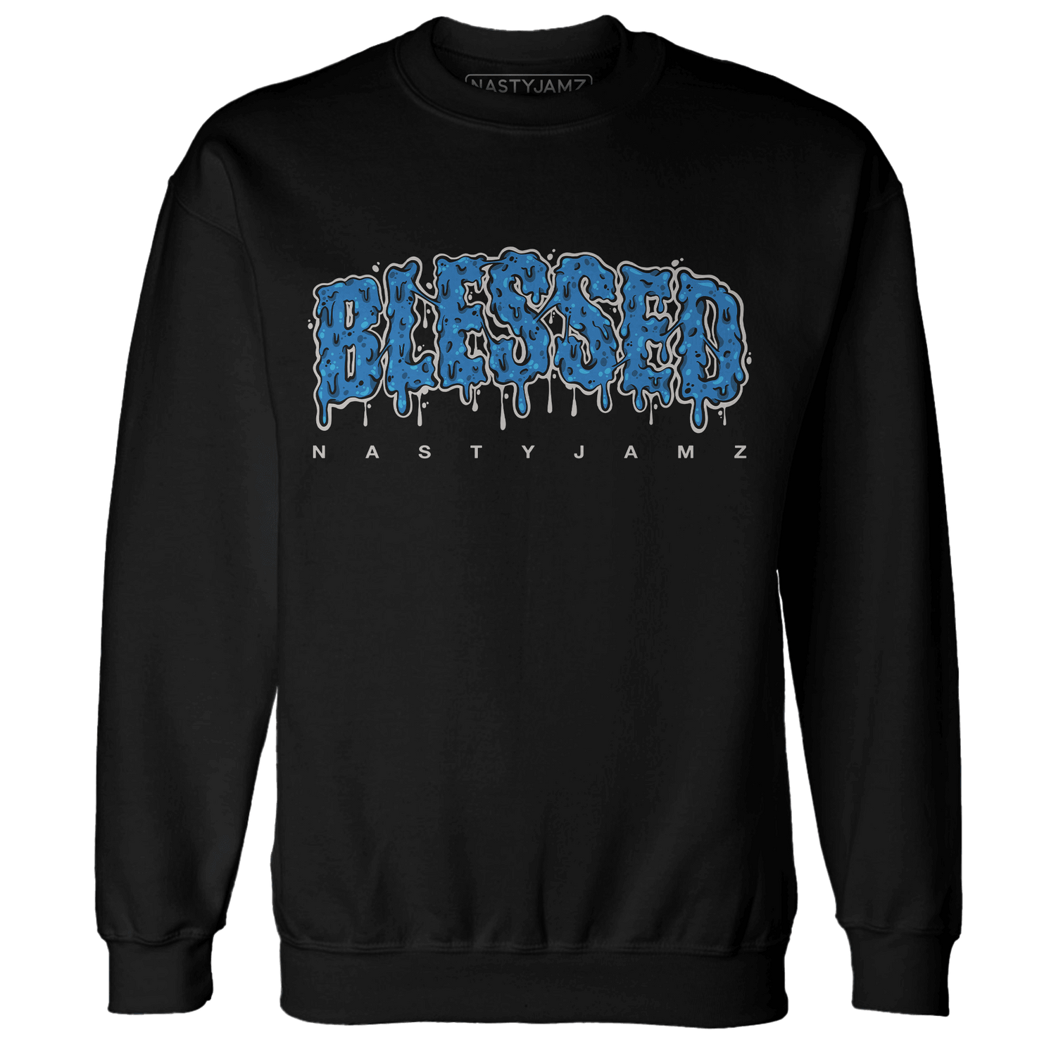 Industrial Blue 4s Sweatshirt Match Blessed Text - NastyJamz