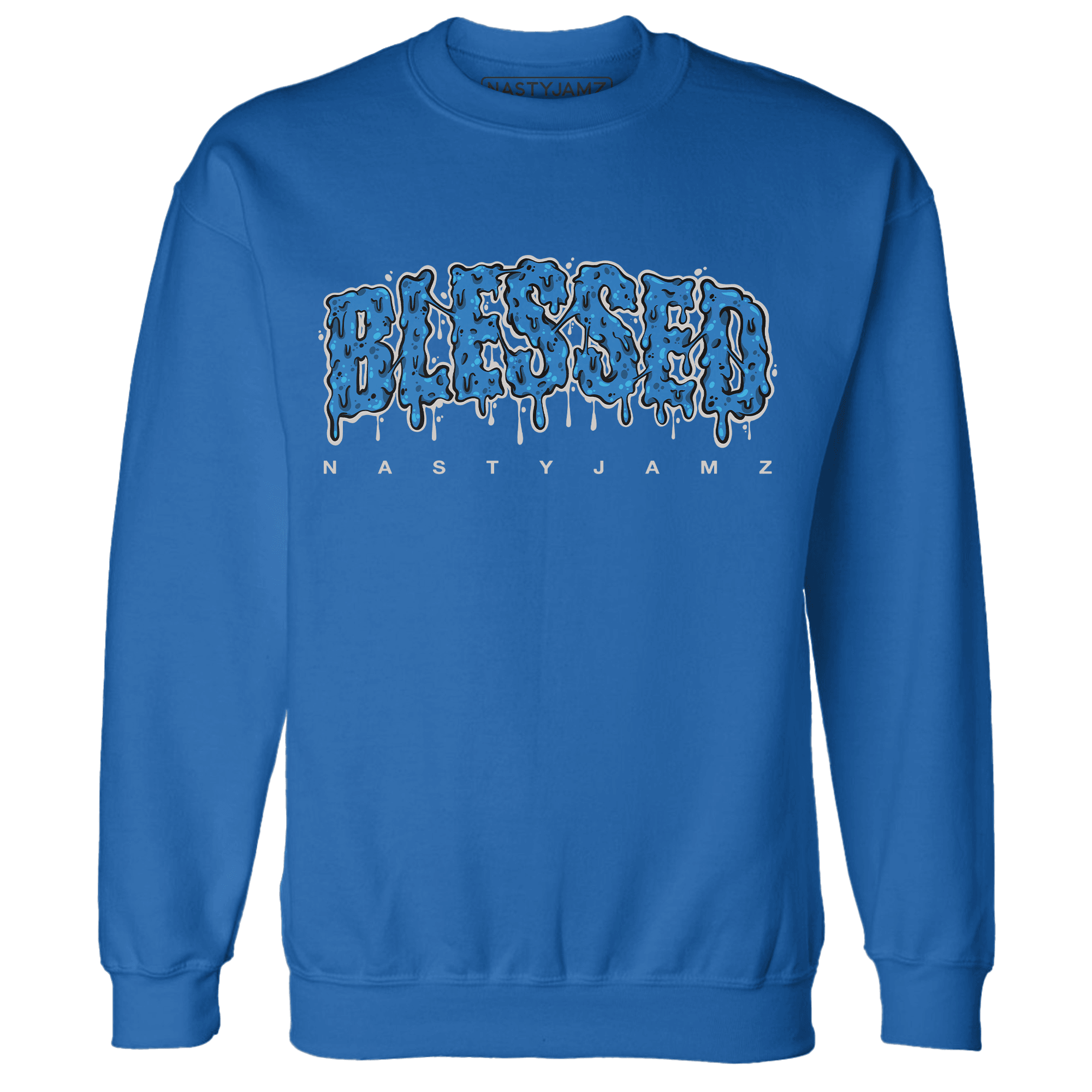 Industrial Blue 4s Sweatshirt Match Blessed Text - NastyJamz