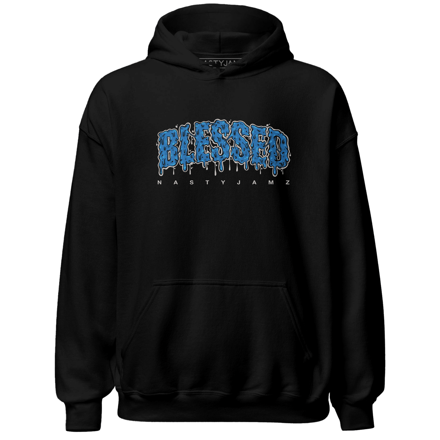 Industrial Blue 4s Hoodie Match Blessed Text - NastyJamz