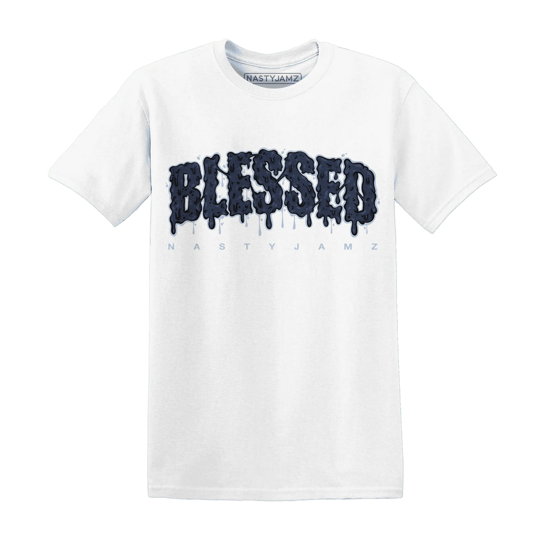White-Navy-6s-T-Shirt-Match-Blessed-Text
