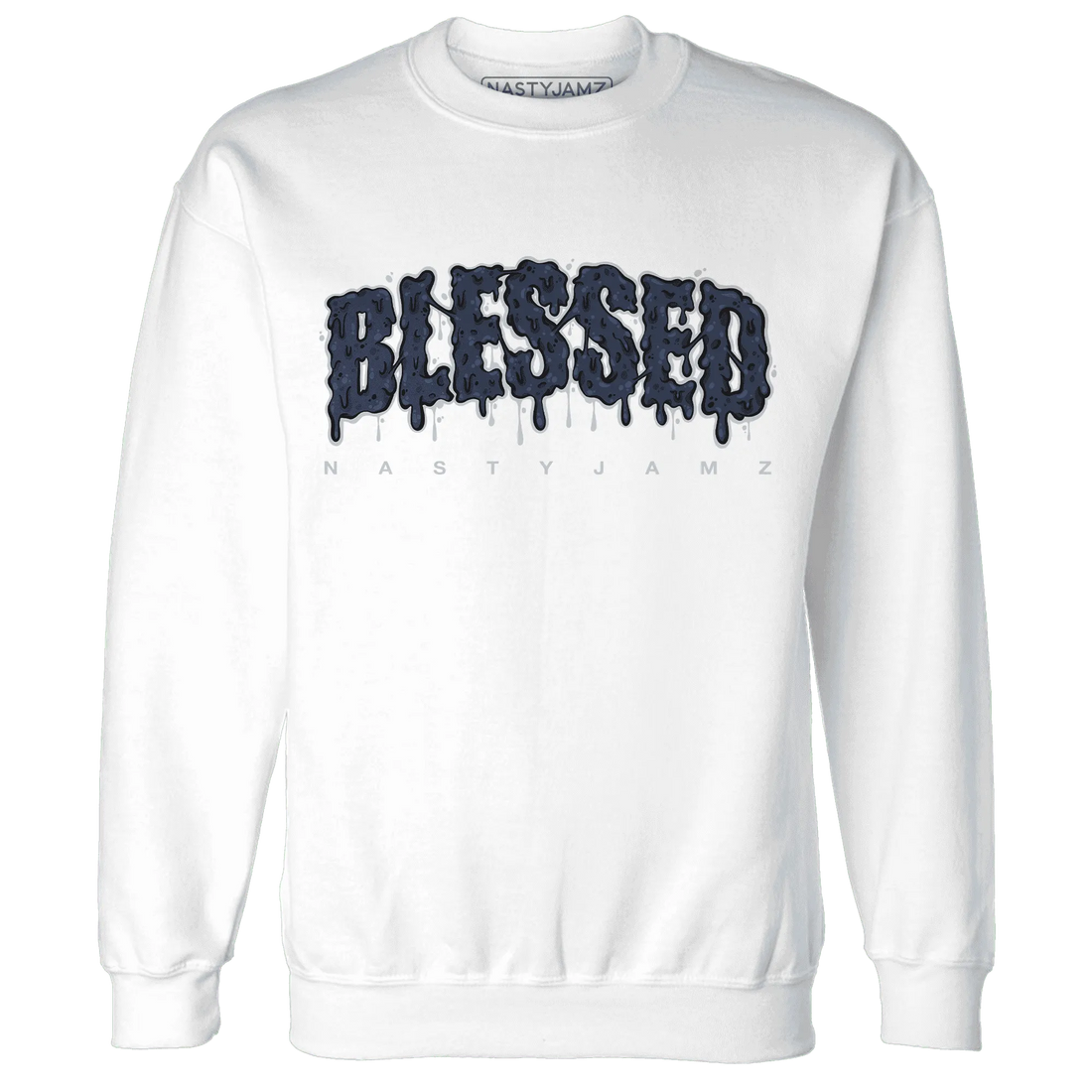 White-Navy-6s-Sweatshirt-Match-Blessed-Text