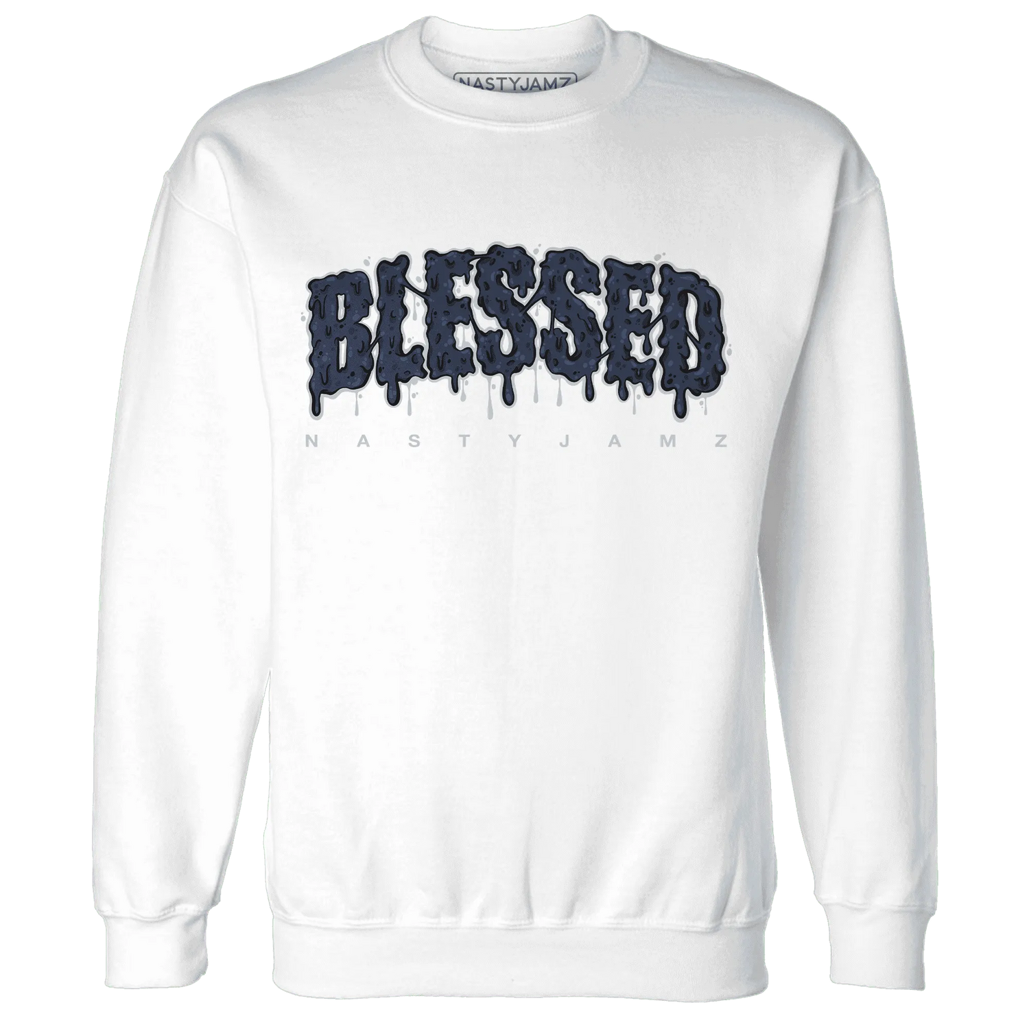 White-Navy-6s-Sweatshirt-Match-Blessed-Text