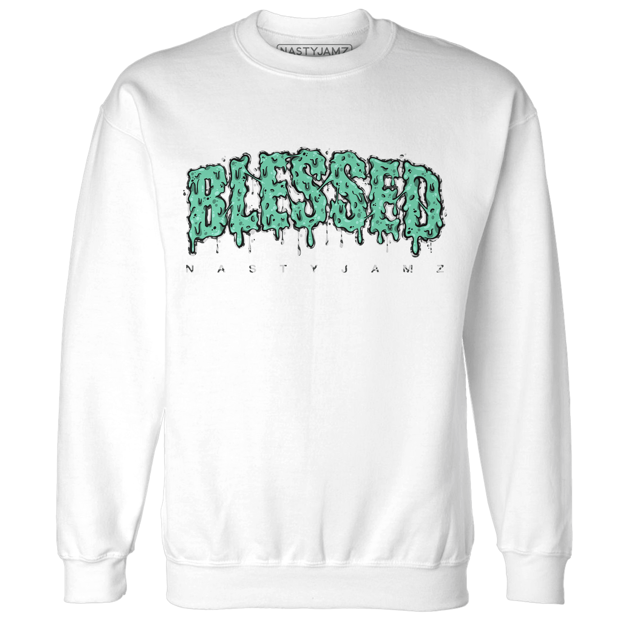 Green Glow 3s Sweatshirt Match Blessed Text - NastyJamz