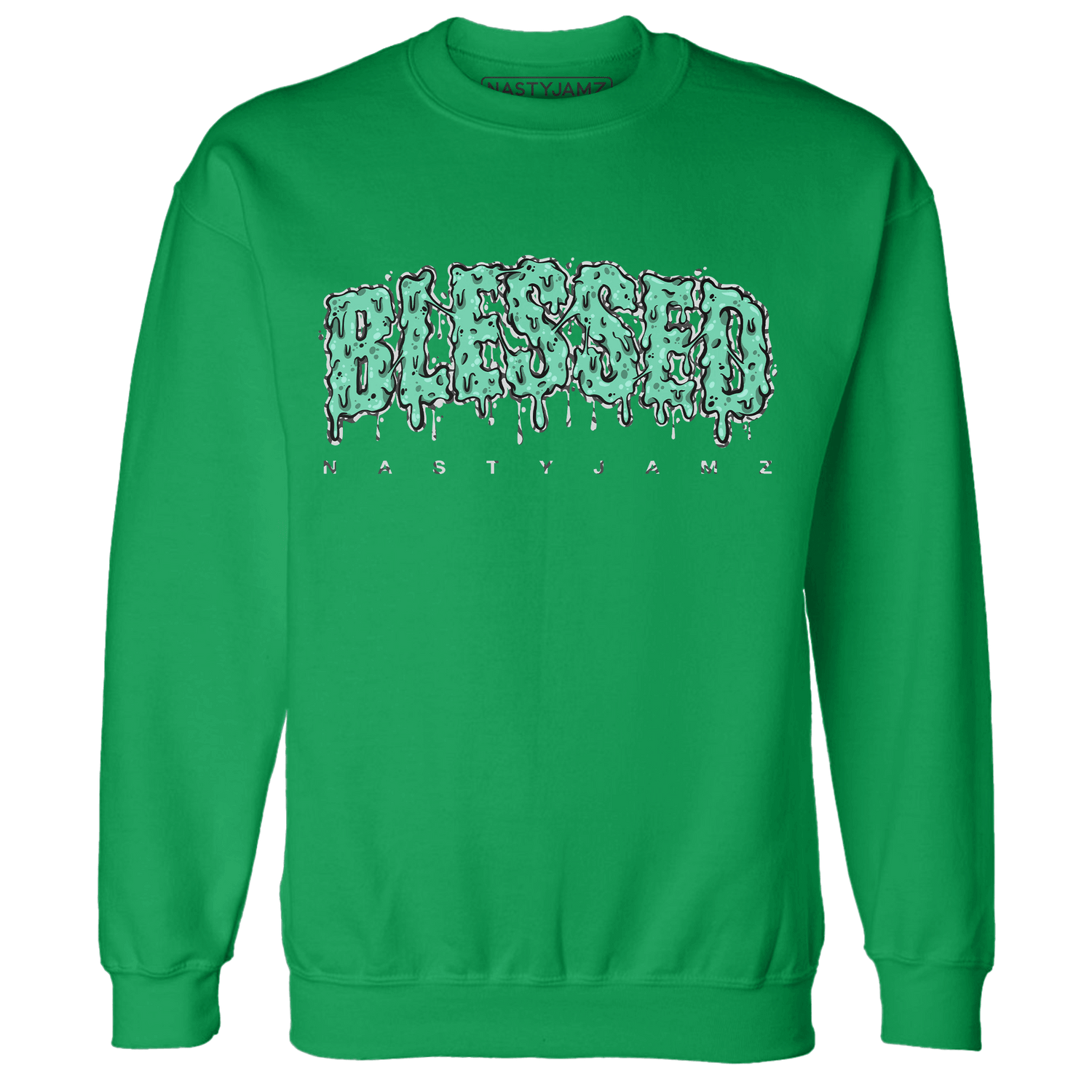 Green Glow 3s Sweatshirt Match Blessed Text - NastyJamz