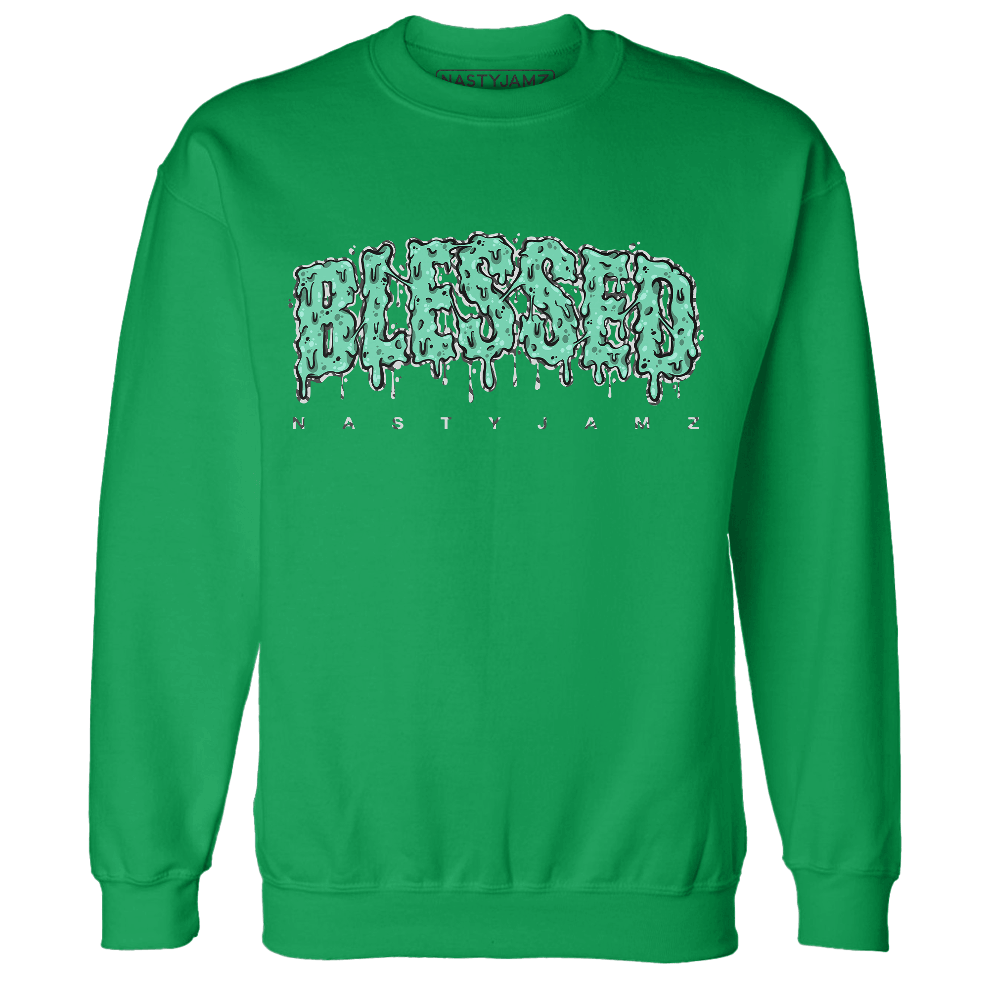 Green Glow 3s Sweatshirt Match Blessed Text - NastyJamz