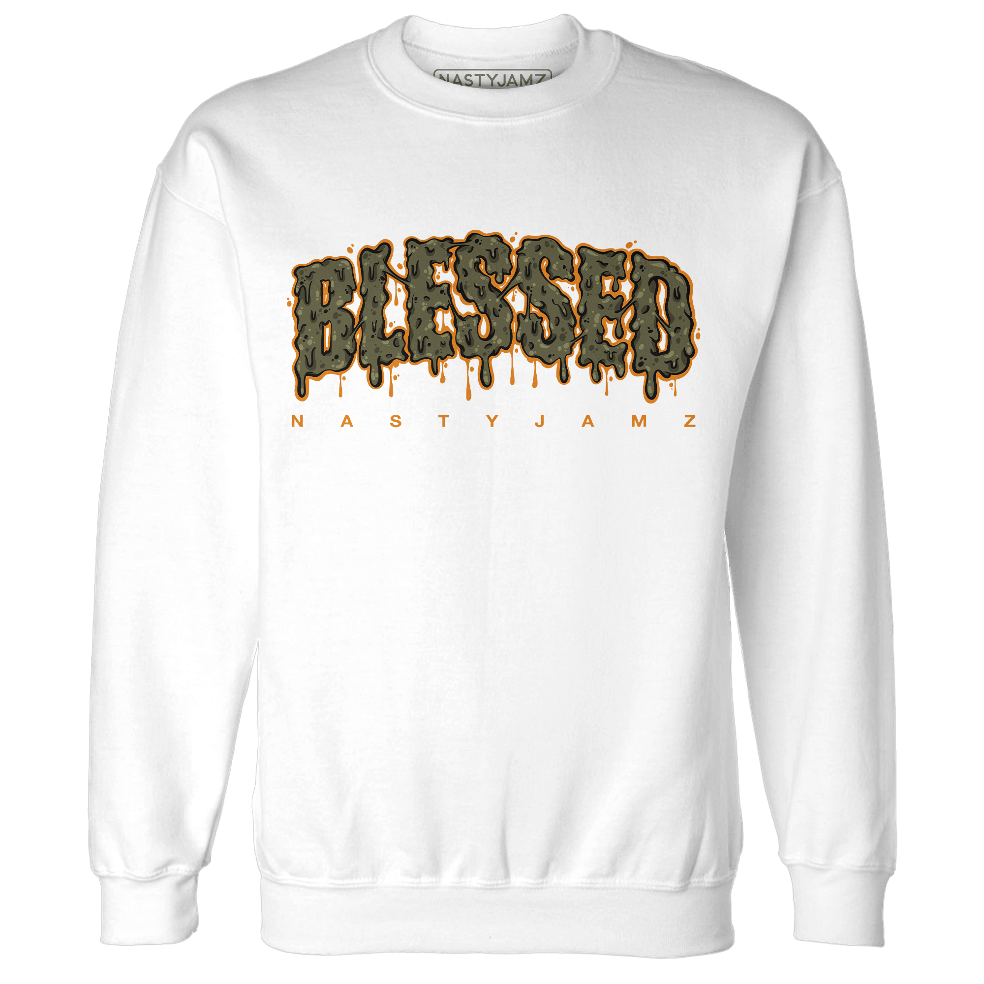 Olive 5s Sweatshirt Match Blessed Text - NastyJamz