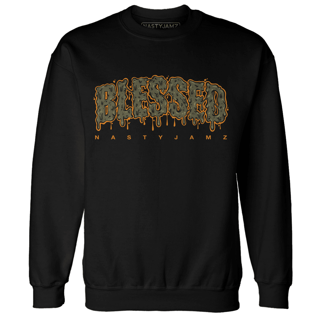 Olive 5s Sweatshirt Match Blessed Text - NastyJamz