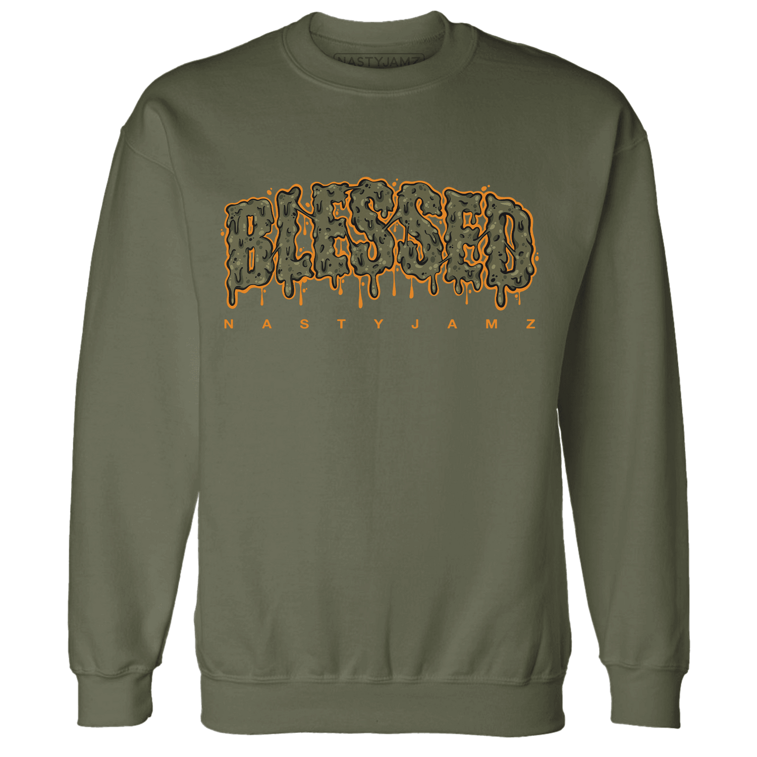 Olive 5s Sweatshirt Match Blessed Text - NastyJamz