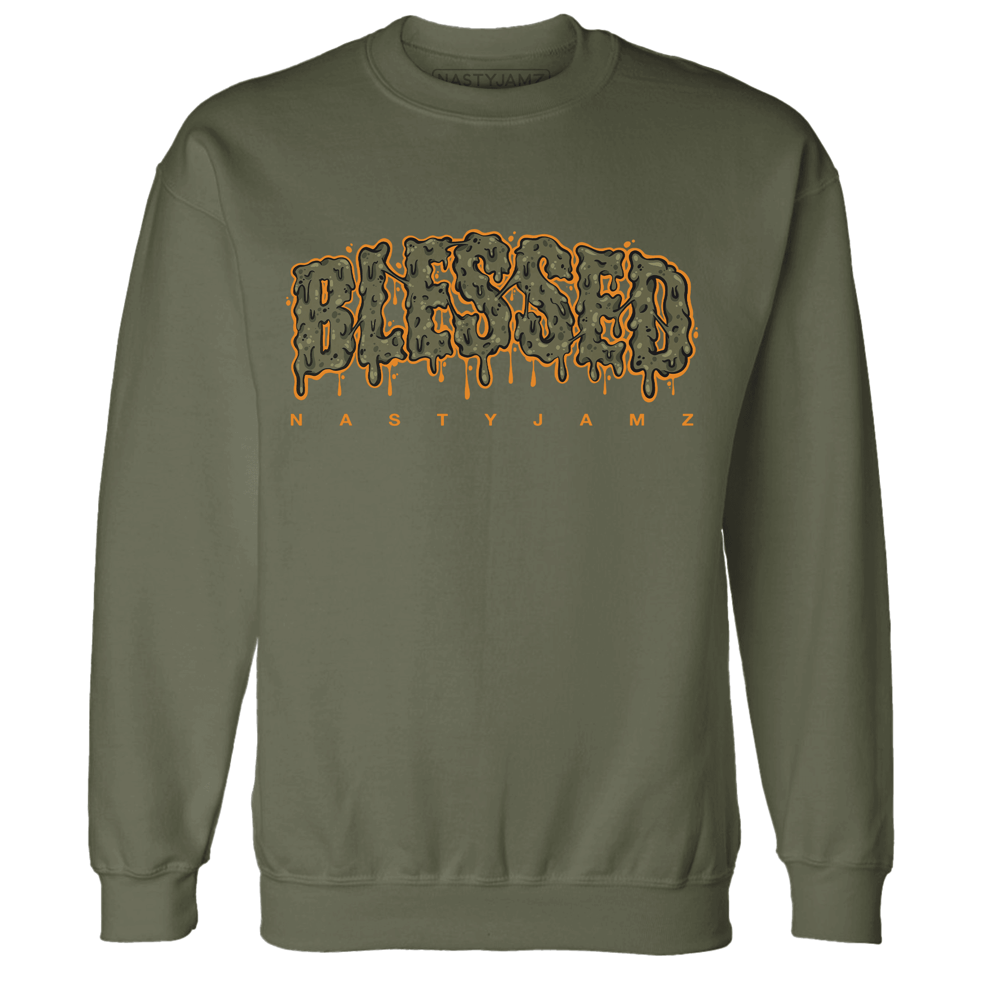 Olive 5s Sweatshirt Match Blessed Text - NastyJamz