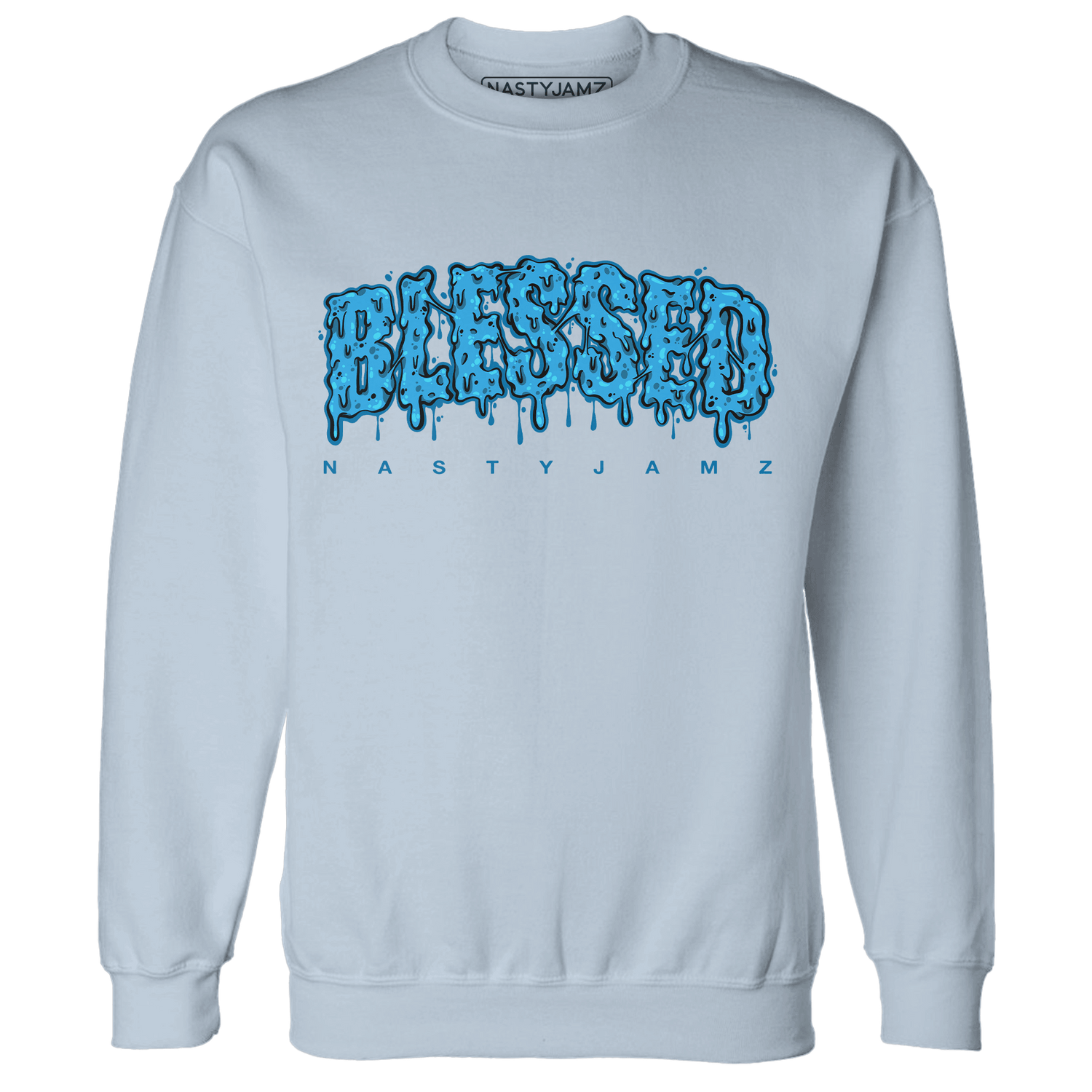 Powder Blue 9s Sweatshirt Match Blessed Text - NastyJamz