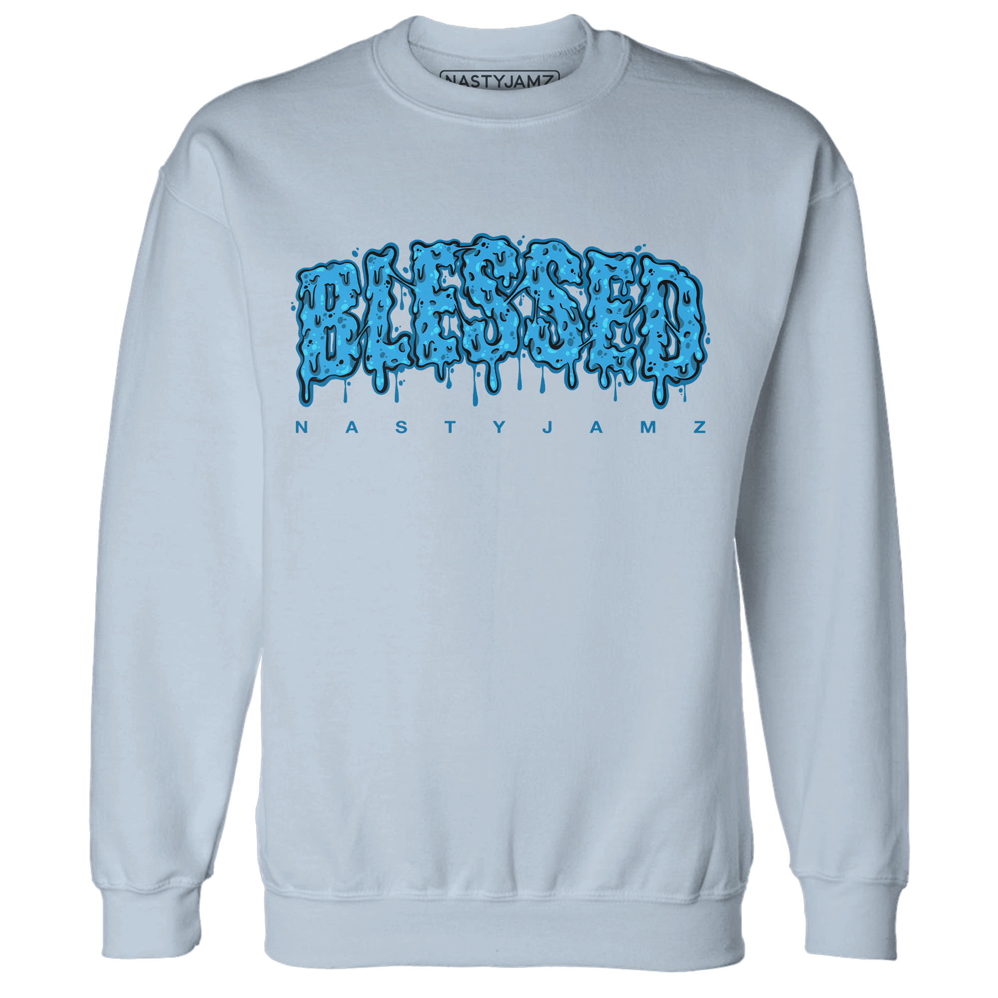 Powder Blue 9s Sweatshirt Match Blessed Text - NastyJamz