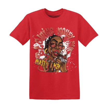 Black-Toe-Reimagined-Red-White-1s-NastyJamz-T-Shirt-Match-Blowing-Money-Fast-Girl