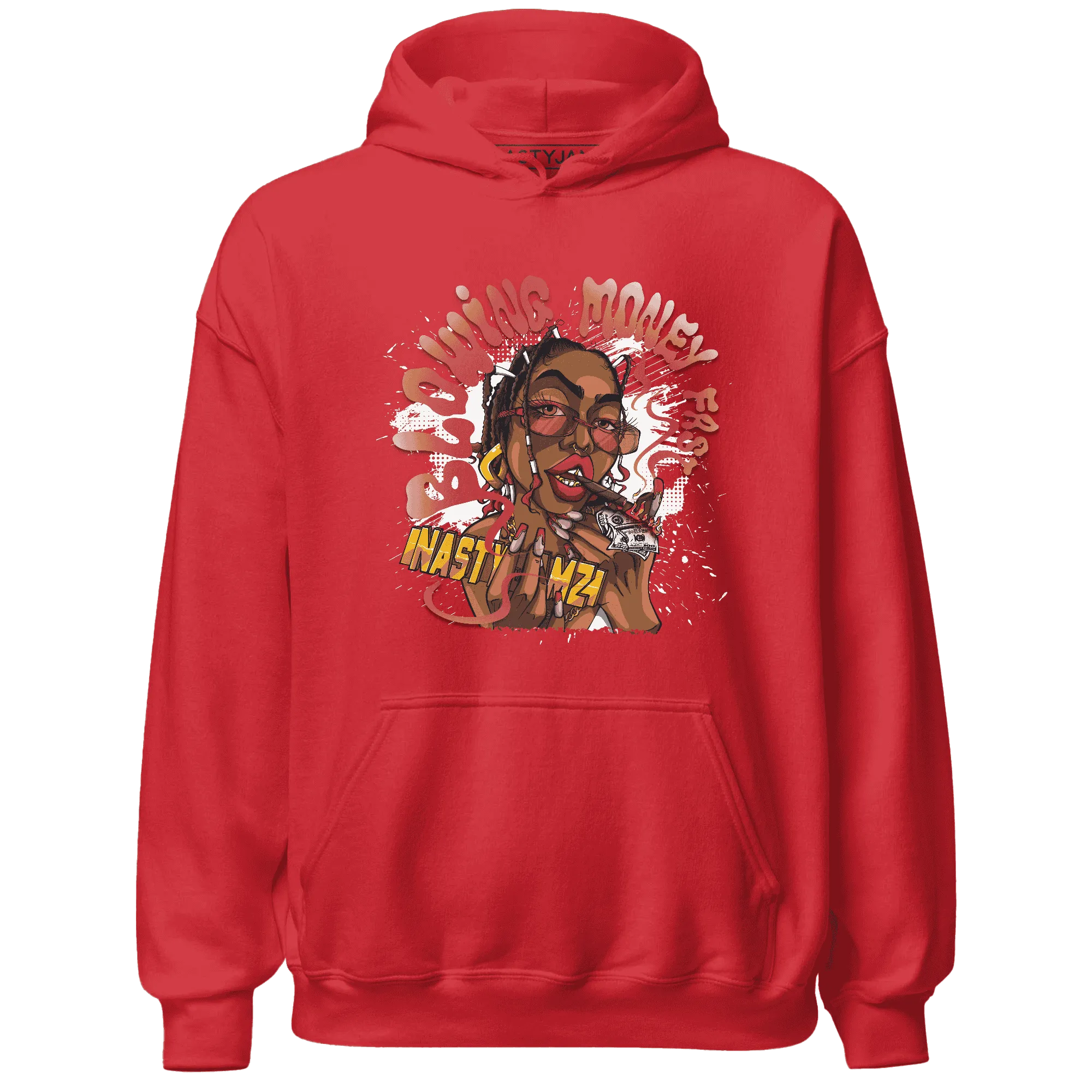 Black-Toe-Reimagined-Red-White-1s-NastyJamz-Hoodie-Match-Blowing-Money-Fast-Girl