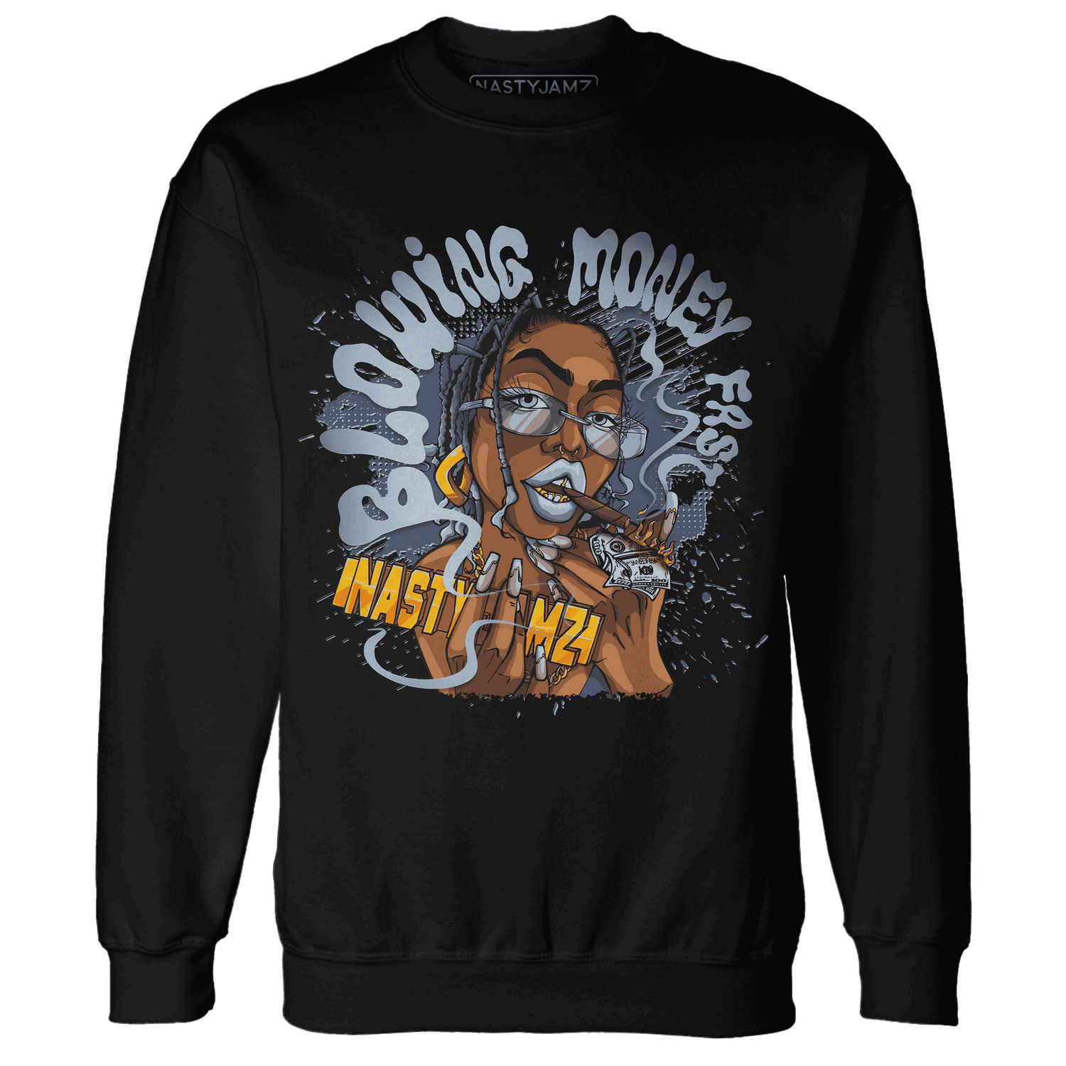 Mid Diffused Blue Grey 1s Sweatshirt Match Blowing Money Fast Girl - NastyJamz
