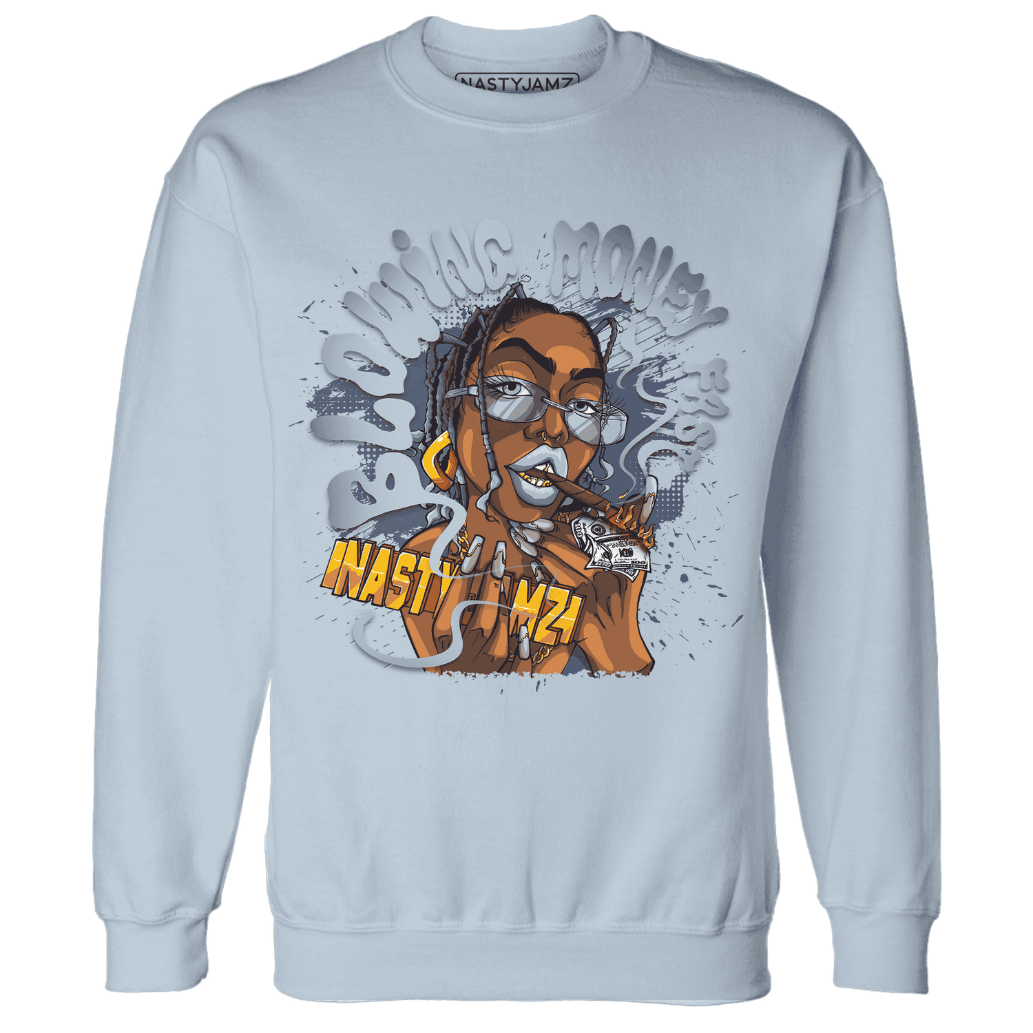 Mid Diffused Blue Grey 1s Sweatshirt Match Blowing Money Fast Girl - NastyJamz