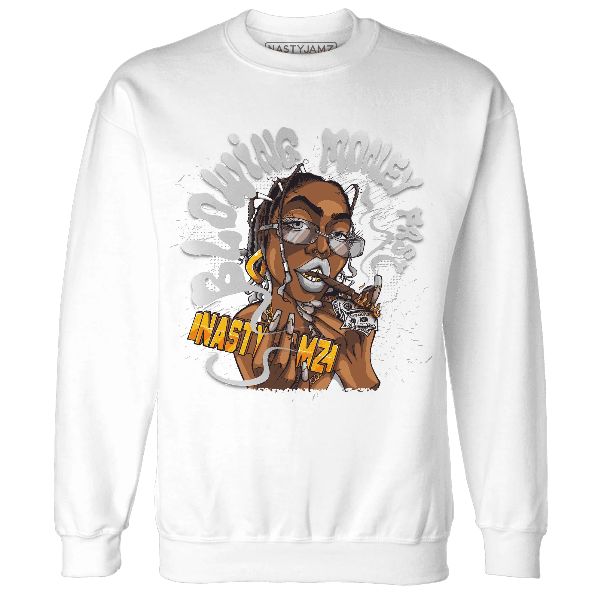 Wolf-Grey-1s-Sweatshirt-Match-Blowing-Money-Fast-Girl