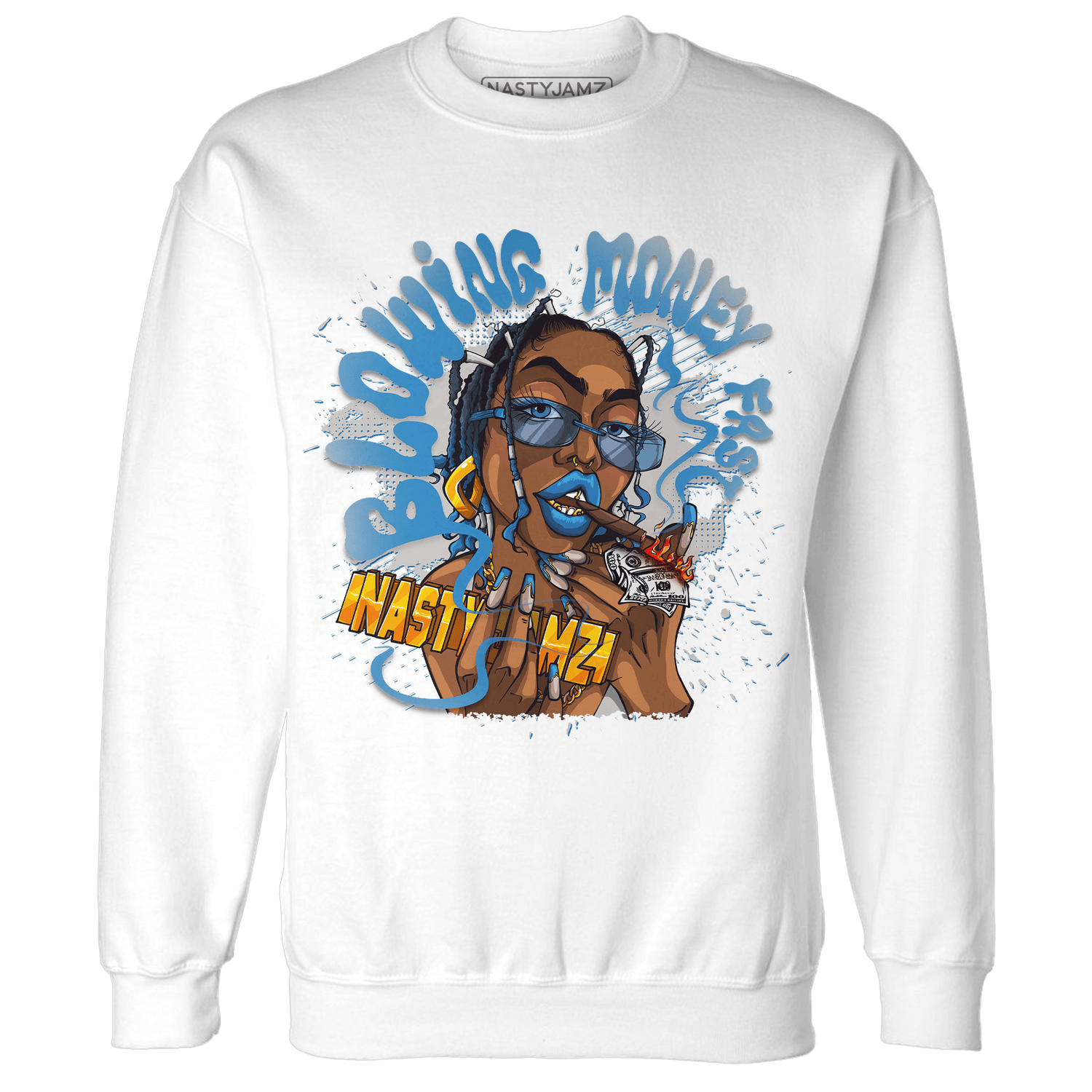 Industrial Blue 4s Sweatshirt Match Blowing Money Fast Girl - NastyJamz