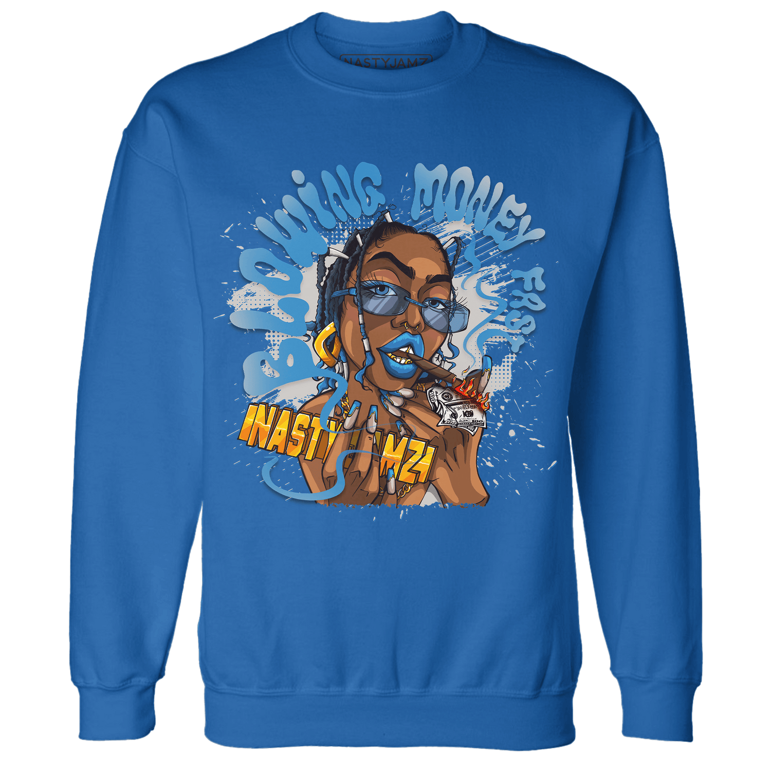 Industrial Blue 4s Sweatshirt Match Blowing Money Fast Girl - NastyJamz