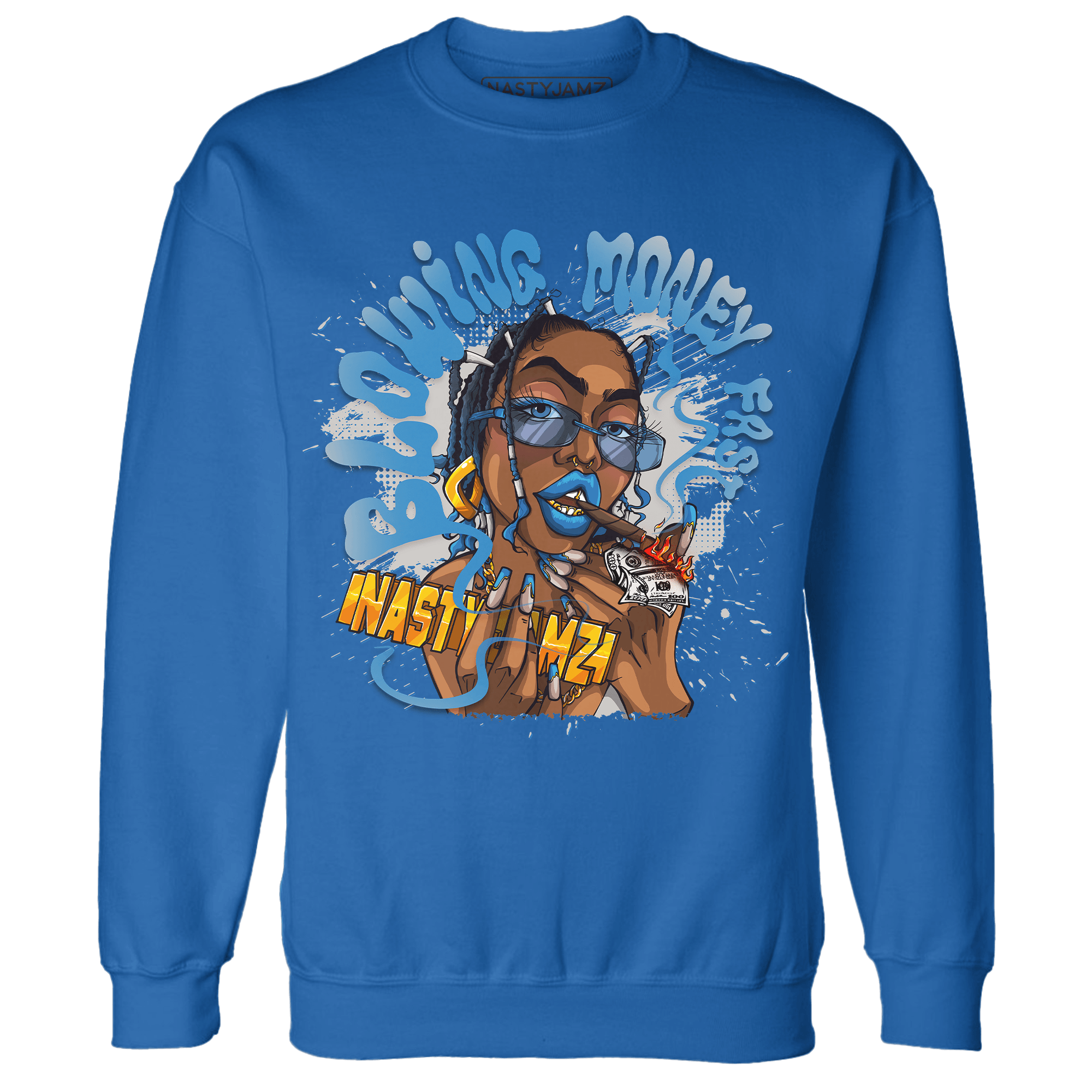 Industrial Blue 4s Sweatshirt Match Blowing Money Fast Girl - NastyJamz