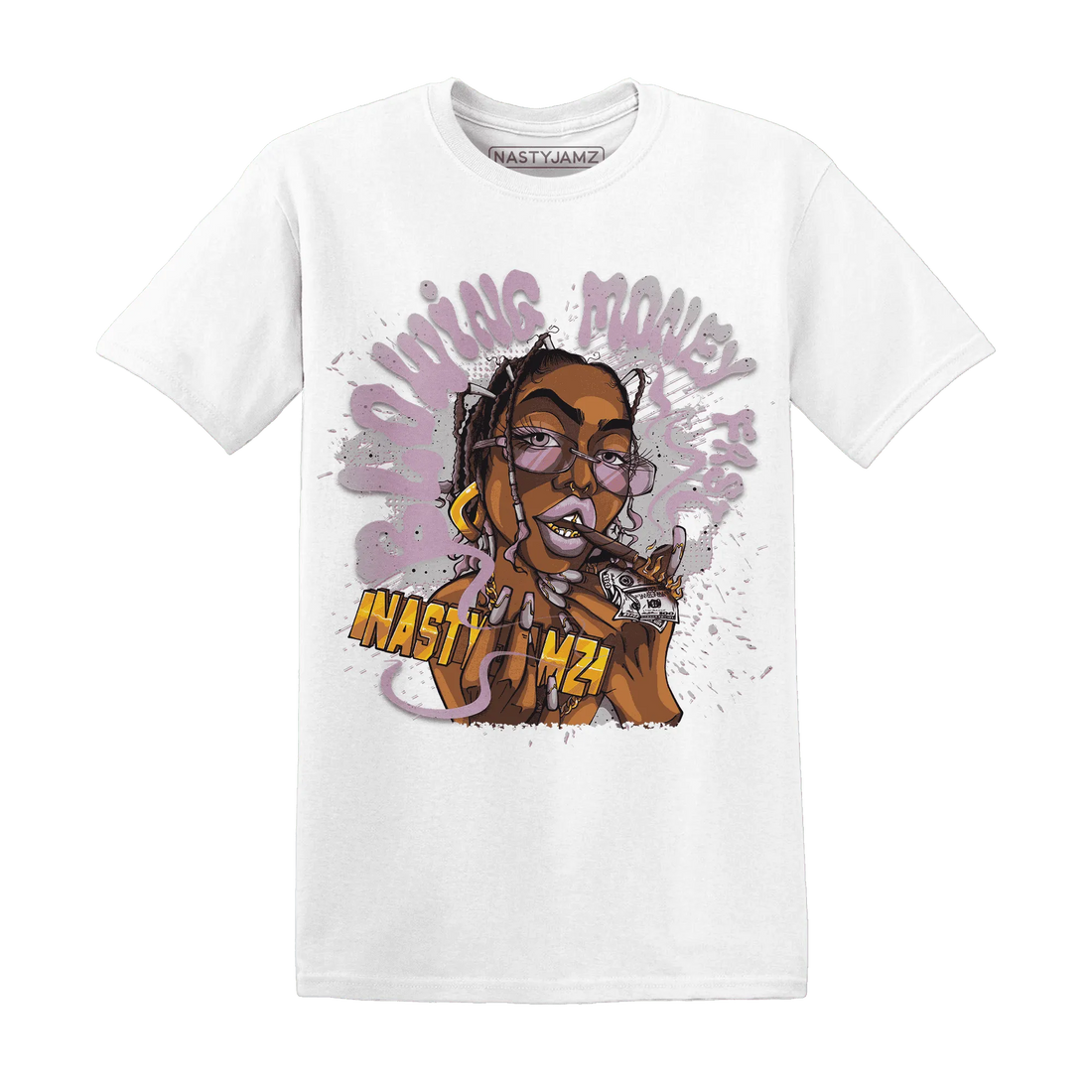Orchid-Neutral-Grey-Black-White-4s-NastyJamz-T-Shirt-Match-Blowing-Money-Fast-Girl