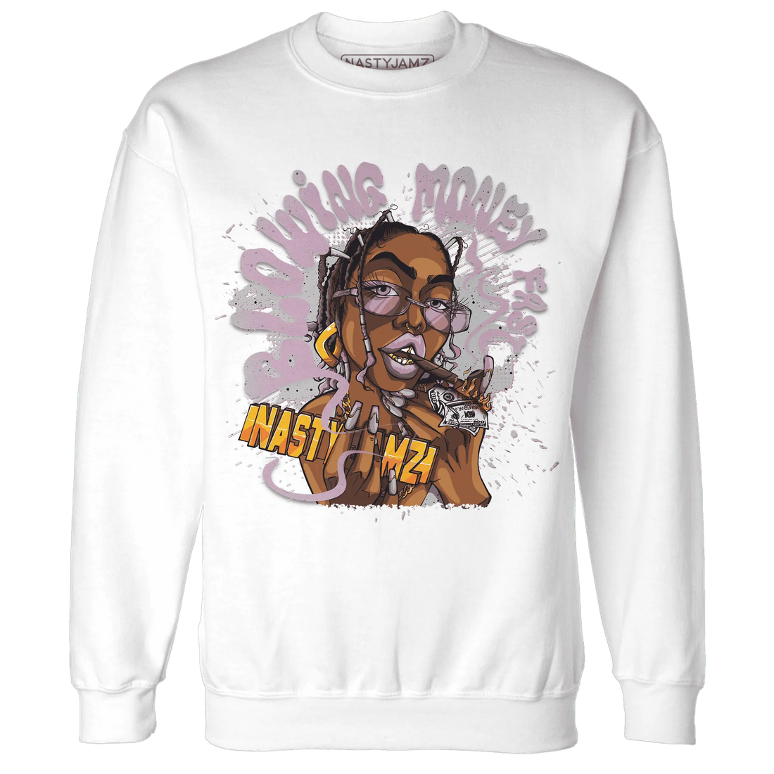Orchid-Neutral-Grey-Black-White-4s-NastyJamz-Sweatshirt-Match-Blowing-Money-Fast-Girl