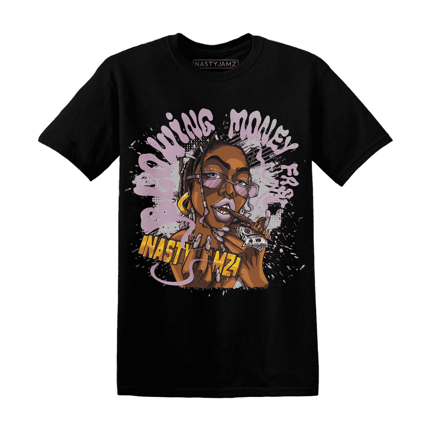 Orchid-Neutral-Grey-Black-White-4s-NastyJamz-T-Shirt-Match-Blowing-Money-Fast-Girl