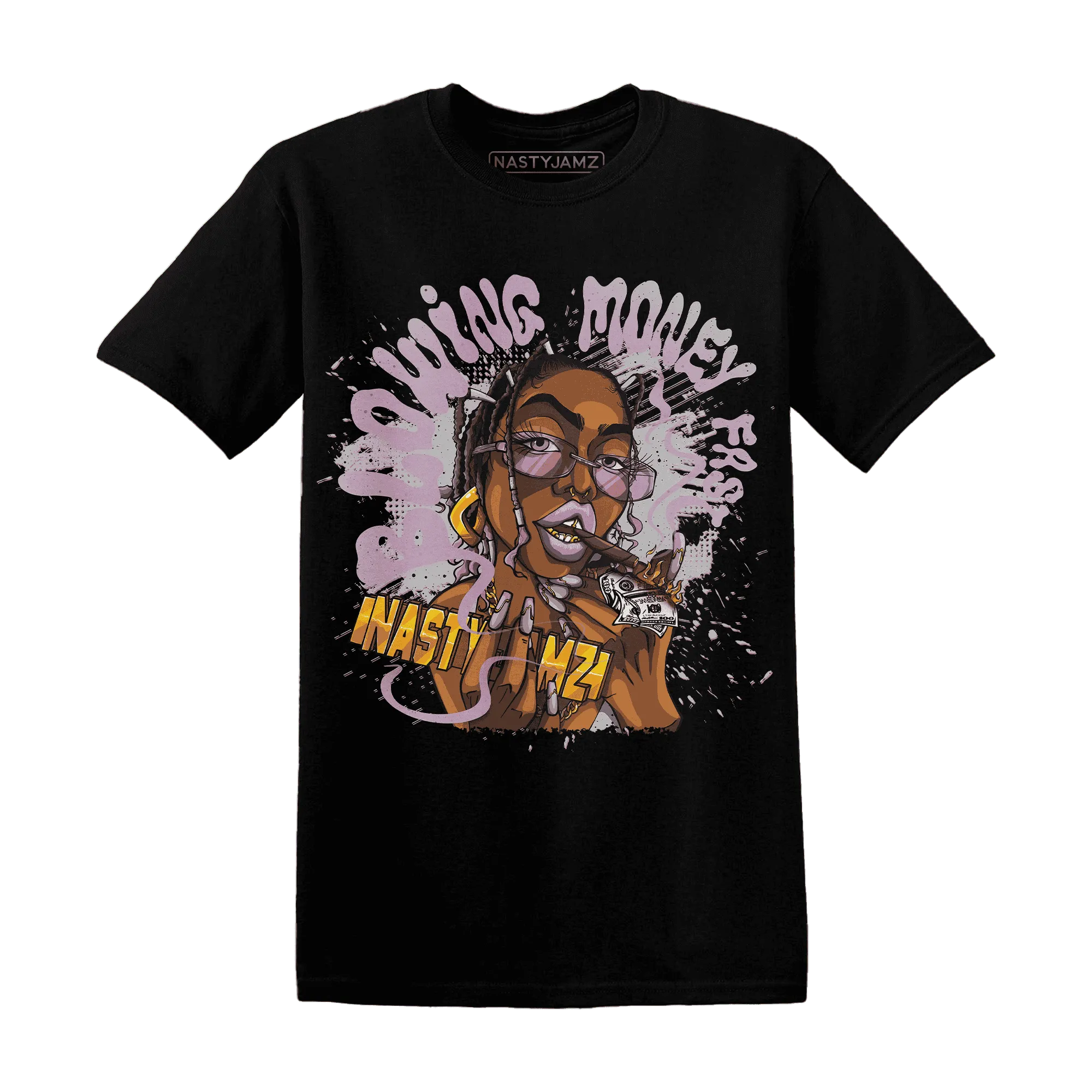 Orchid-Neutral-Grey-Black-White-4s-NastyJamz-T-Shirt-Match-Blowing-Money-Fast-Girl