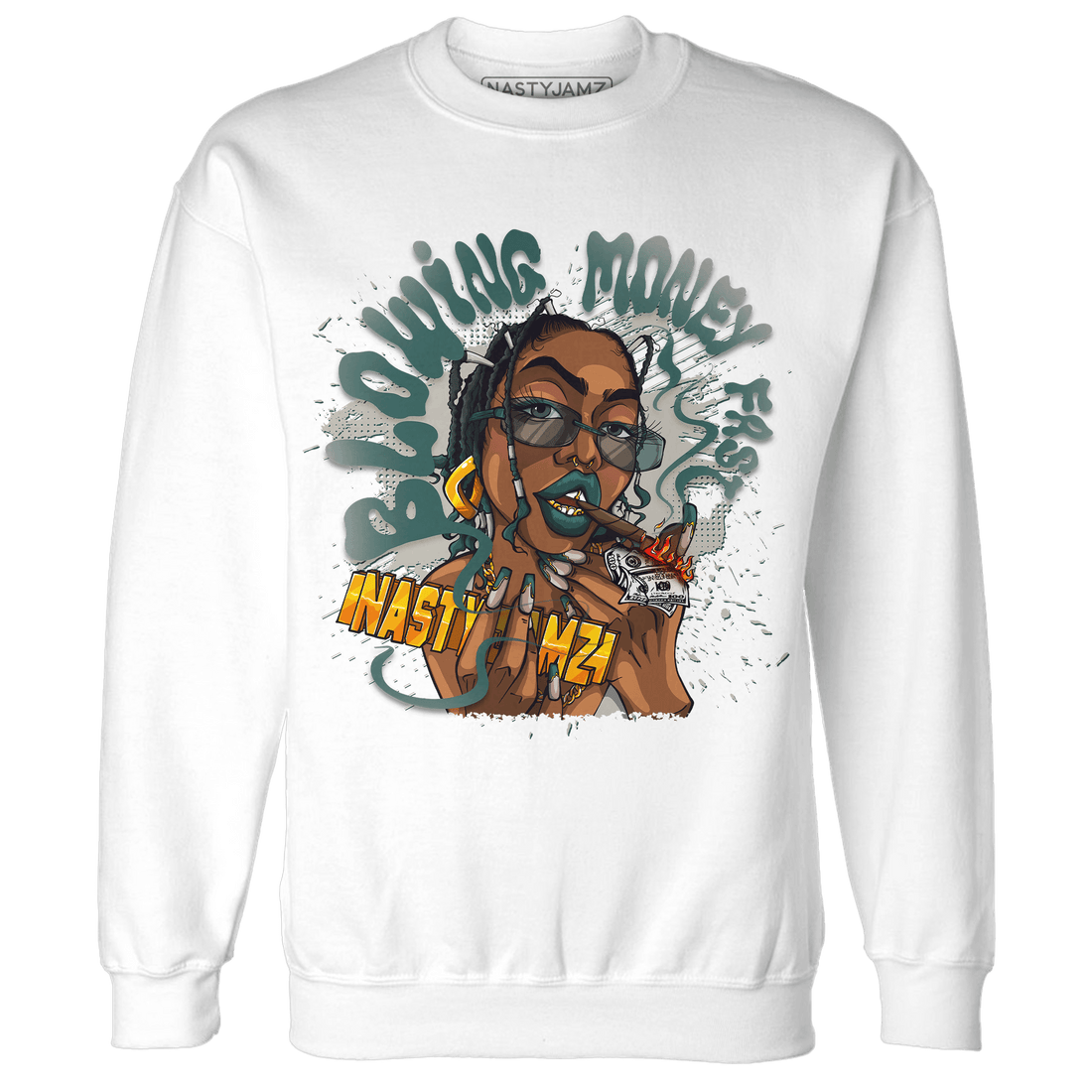 Oxidized Green 4s Sweatshirt Match Blowing Money Fast Girl - NastyJamz