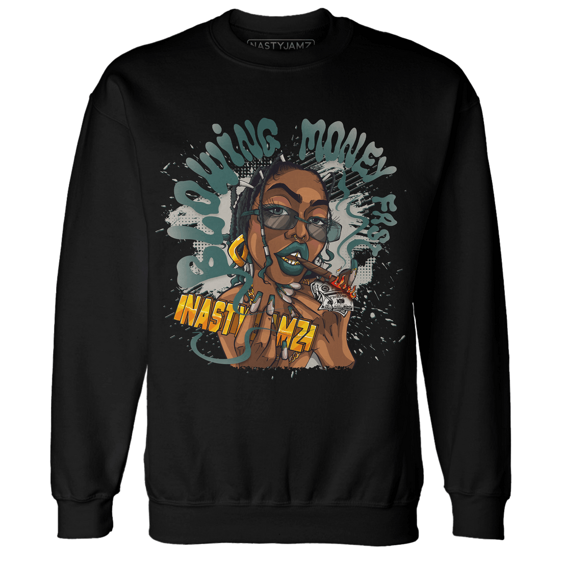 Oxidized Green 4s Sweatshirt Match Blowing Money Fast Girl - NastyJamz