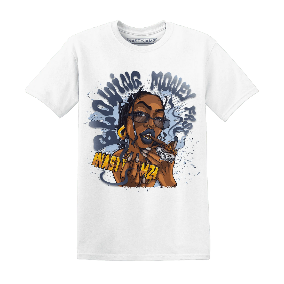 White-Navy-6s-T-Shirt-Match-Blowing-Money-Fast-Girl