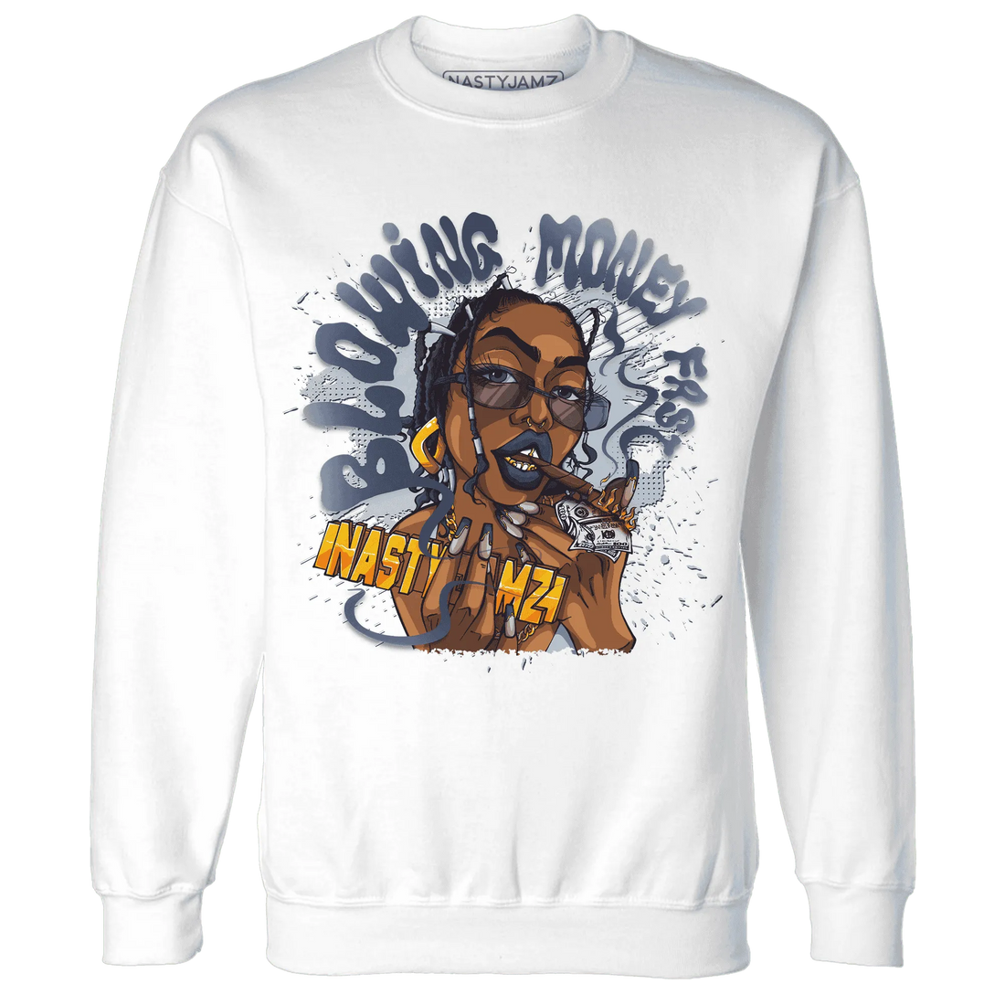 White-Navy-6s-Sweatshirt-Match-Blowing-Money-Fast-Girl