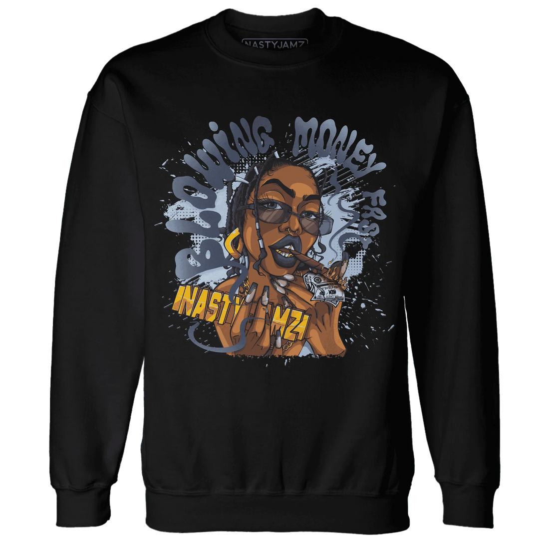 White-Navy-6s-Sweatshirt-Match-Blowing-Money-Fast-Girl