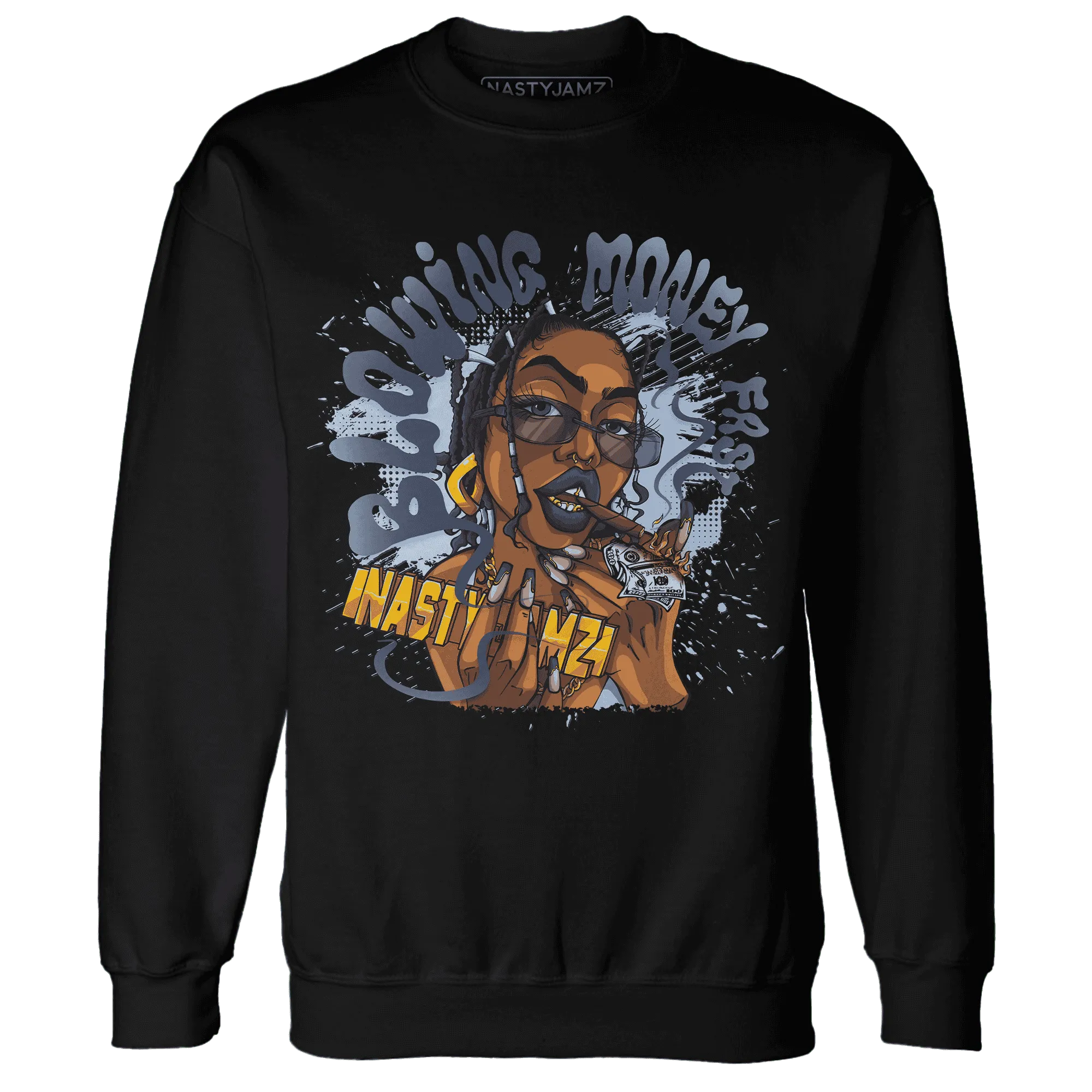White-Navy-6s-Sweatshirt-Match-Blowing-Money-Fast-Girl
