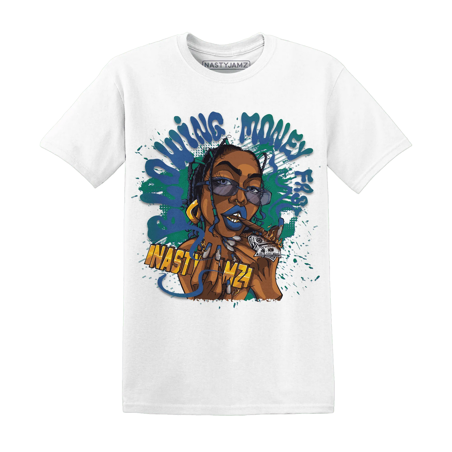 Dunk-Hyper-Royal-Malachite-NastyJamz-T-Shirt-Match-Blowing-Money-Fast-Girl
