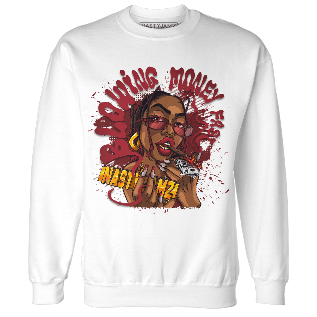 Cherry 12s Sweatshirt Match Blowing Money Fast Girl - NastyJamz