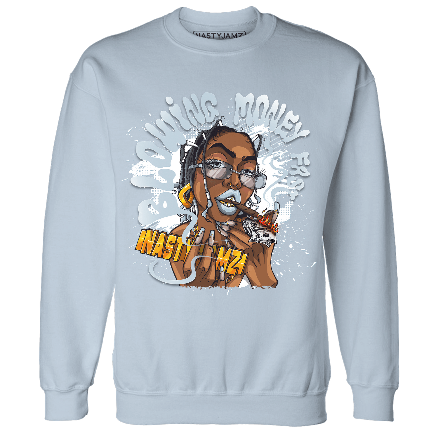 Blue Grey 13s Sweatshirt Match Blowing Money Fast Girl - NastyJamz