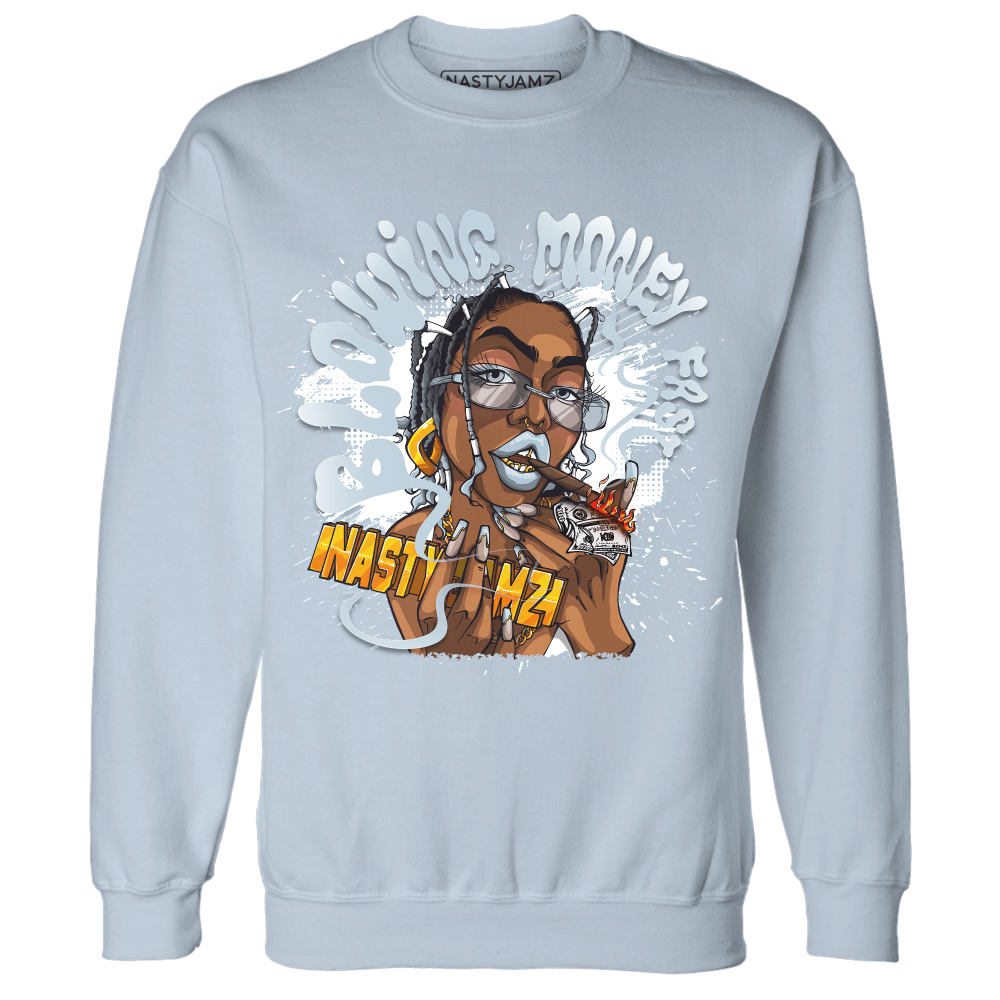 Blue Grey 13s Sweatshirt Match Blowing Money Fast Girl - NastyJamz