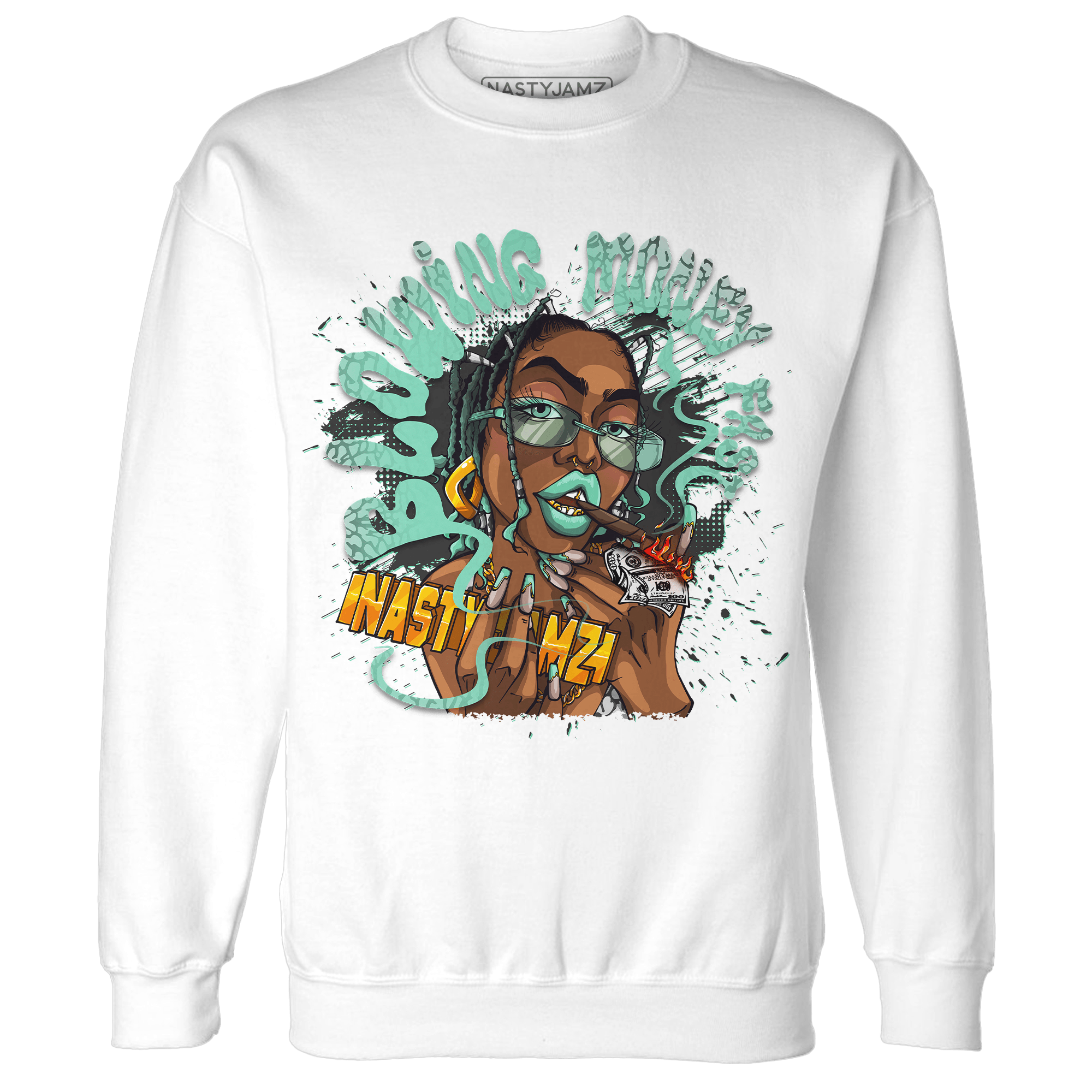 Green Glow 3s Sweatshirt Match Blowing Money Fast Girl - NastyJamz