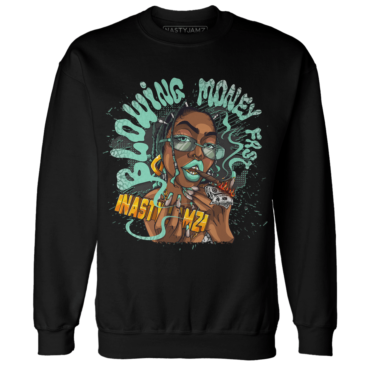 Green Glow 3s Sweatshirt Match Blowing Money Fast Girl - NastyJamz