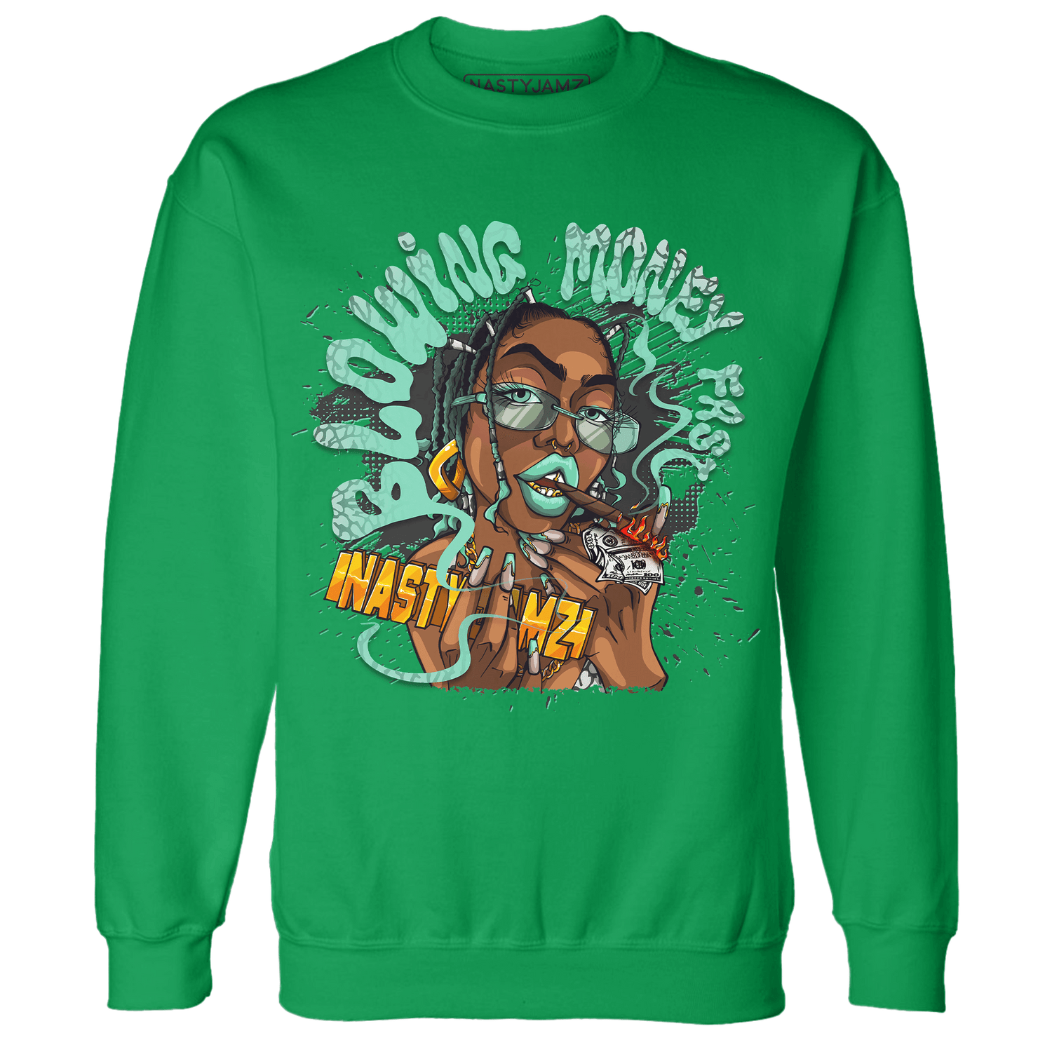 Green Glow 3s Sweatshirt Match Blowing Money Fast Girl - NastyJamz