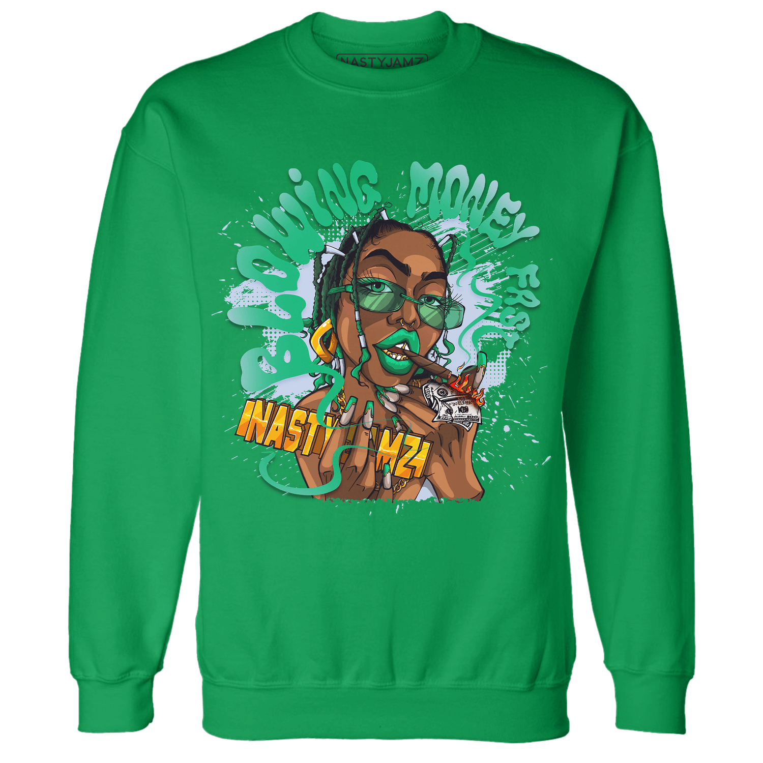 Lucky Green 5s Sweatshirt Match Blowing Money Fast Girl - NastyJamz