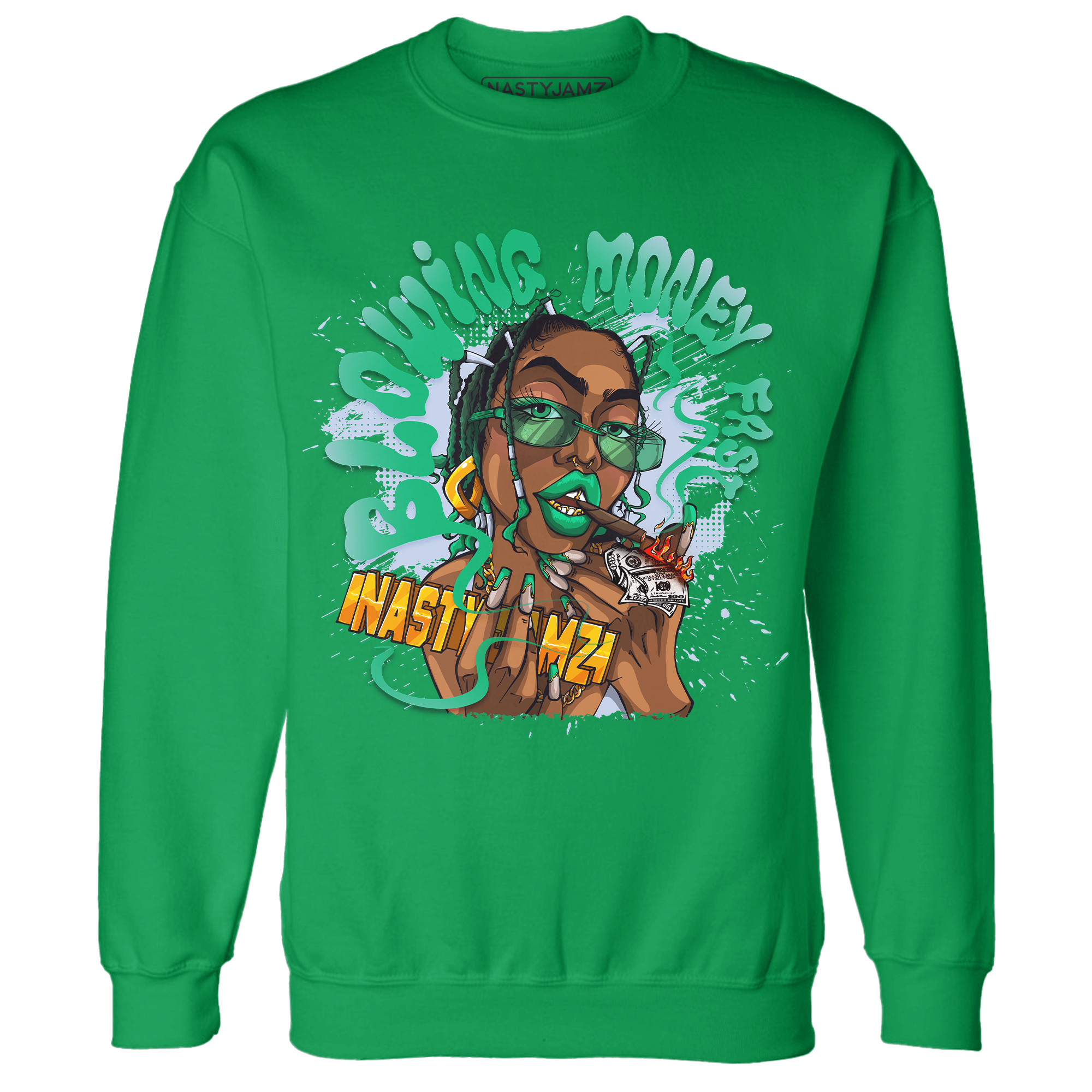 Lucky Green 5s Sweatshirt Match Blowing Money Fast Girl - NastyJamz
