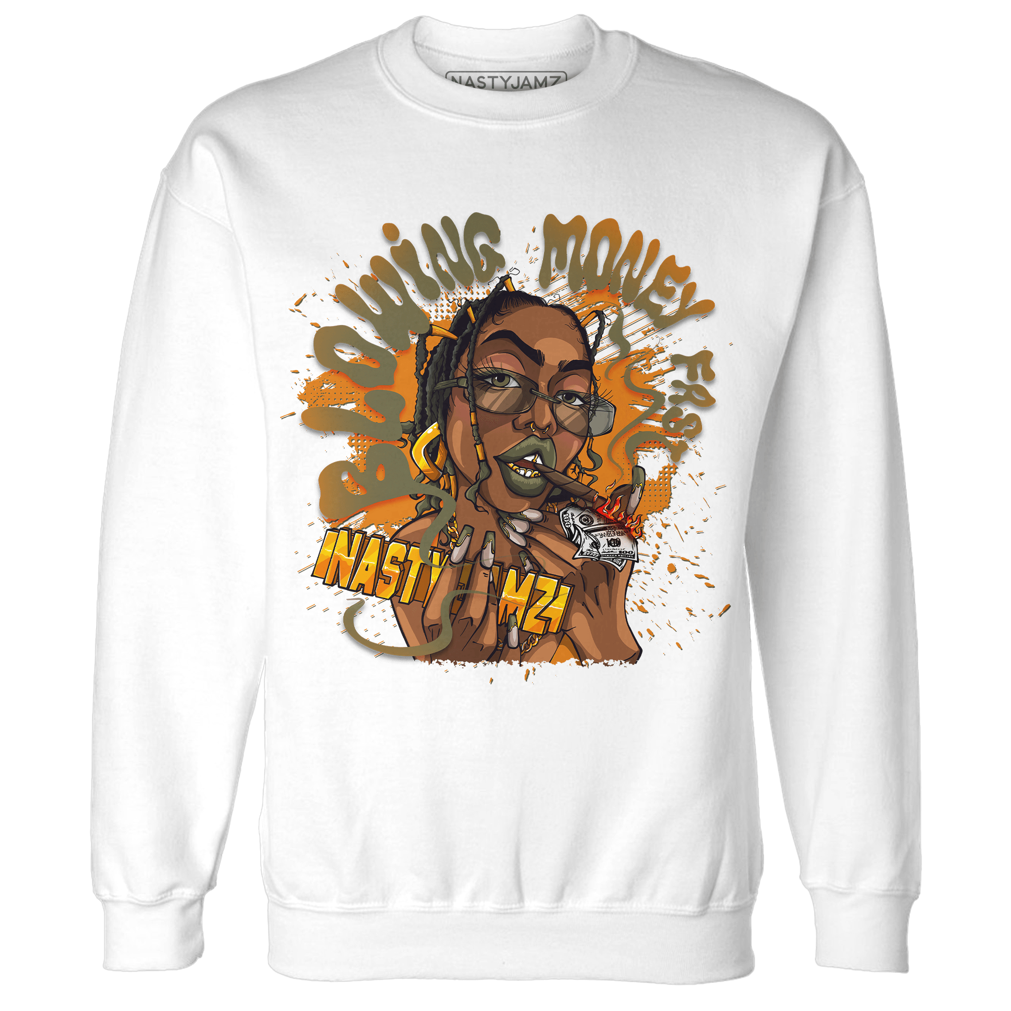 Olive 5s Sweatshirt Match Blowing Money Fast Girl - NastyJamz