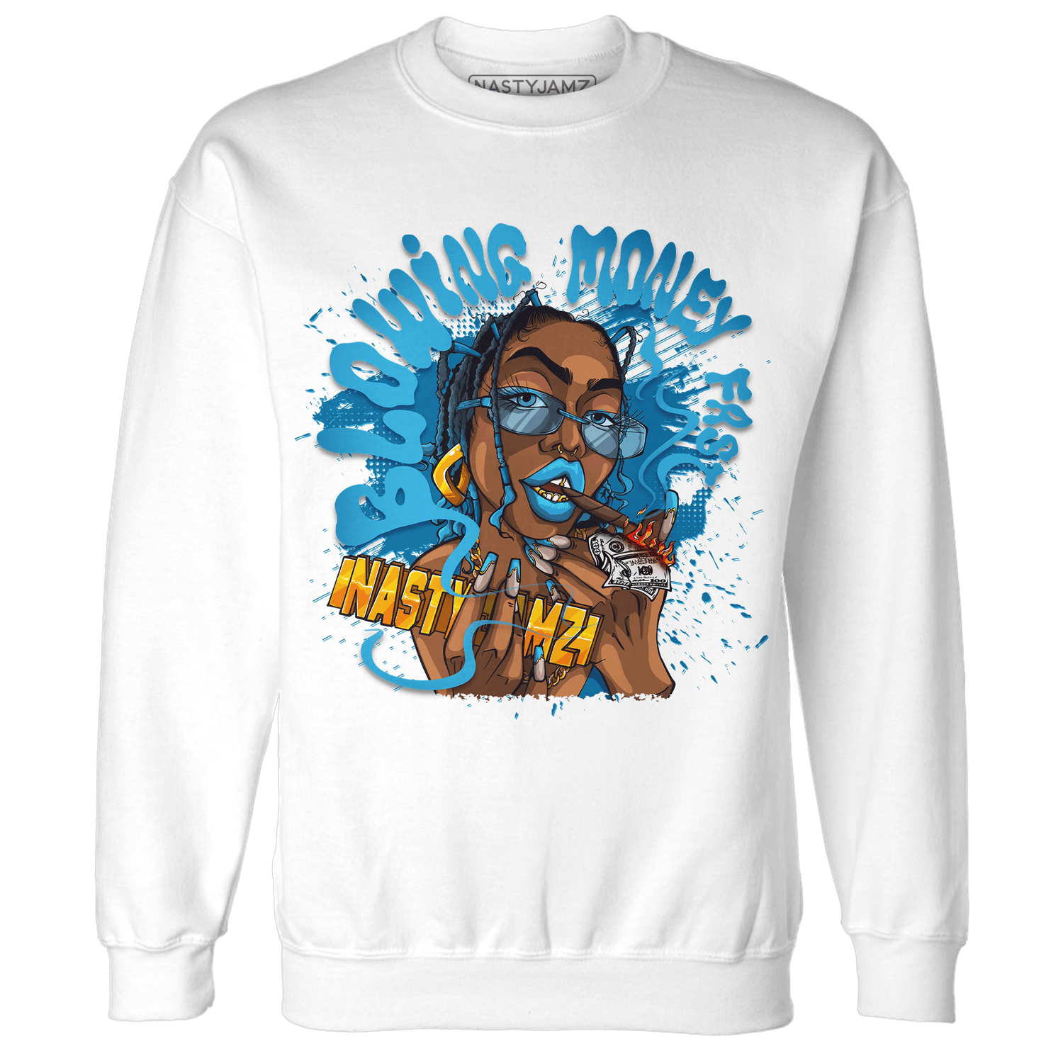Powder Blue 9s Sweatshirt Match Blowing Money Fast Girl - NastyJamz