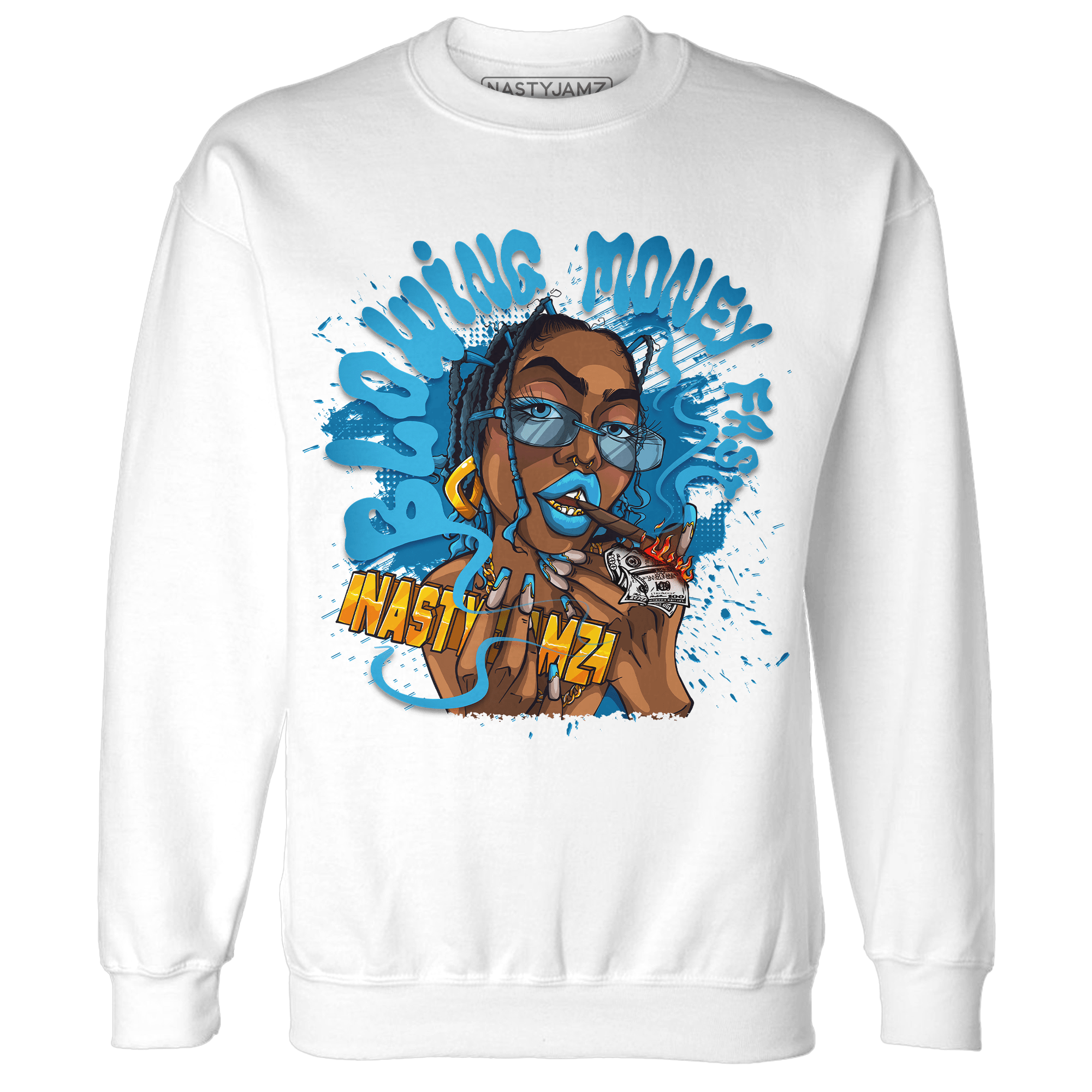 Powder Blue 9s Sweatshirt Match Blowing Money Fast Girl - NastyJamz